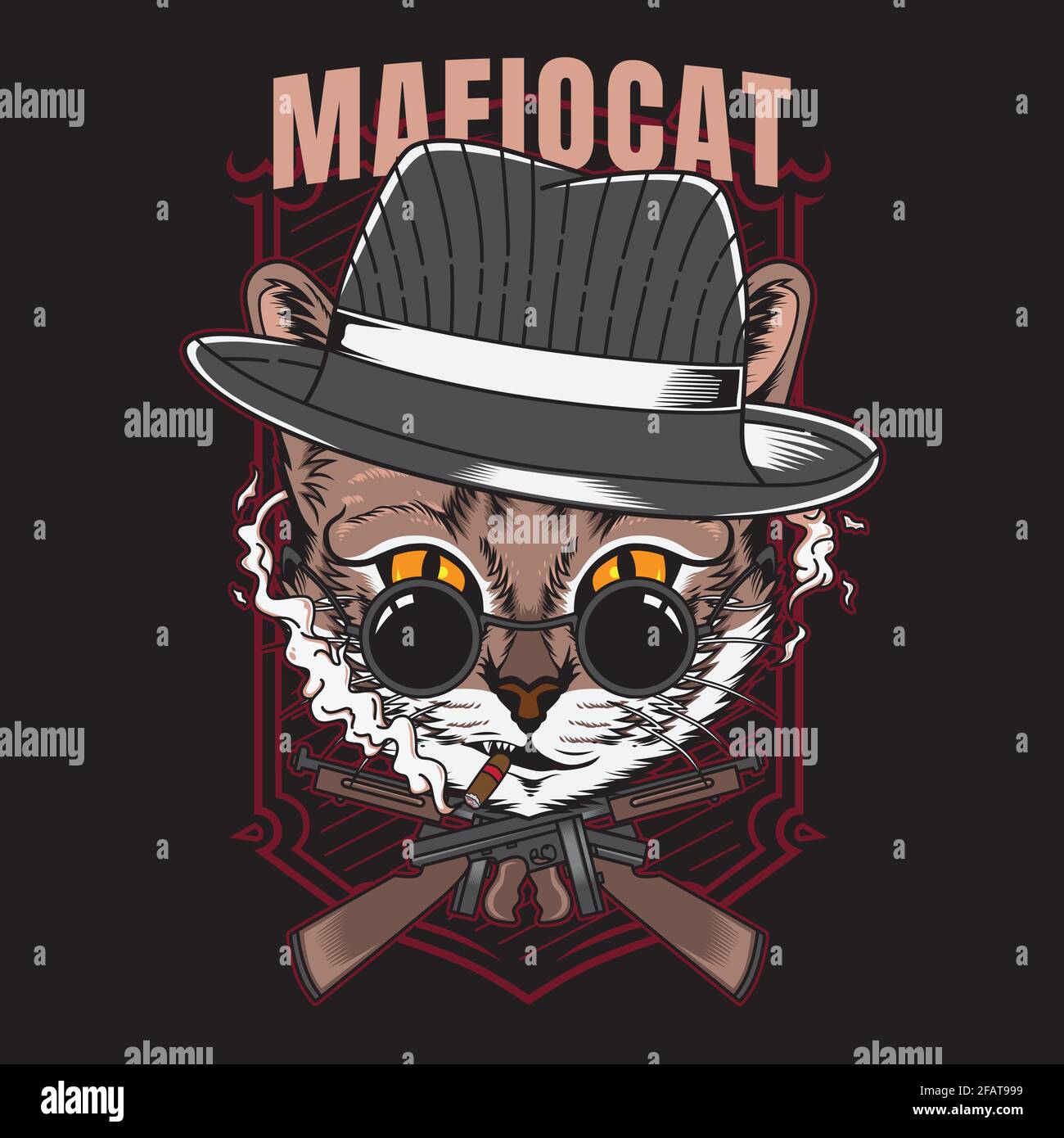 Mafia Katze T-Shirt Design Vektor Illustration Stil geeignet für Poster, Flyer, Aufkleber, Social Media und T-Shirt-Design Stock Vektor