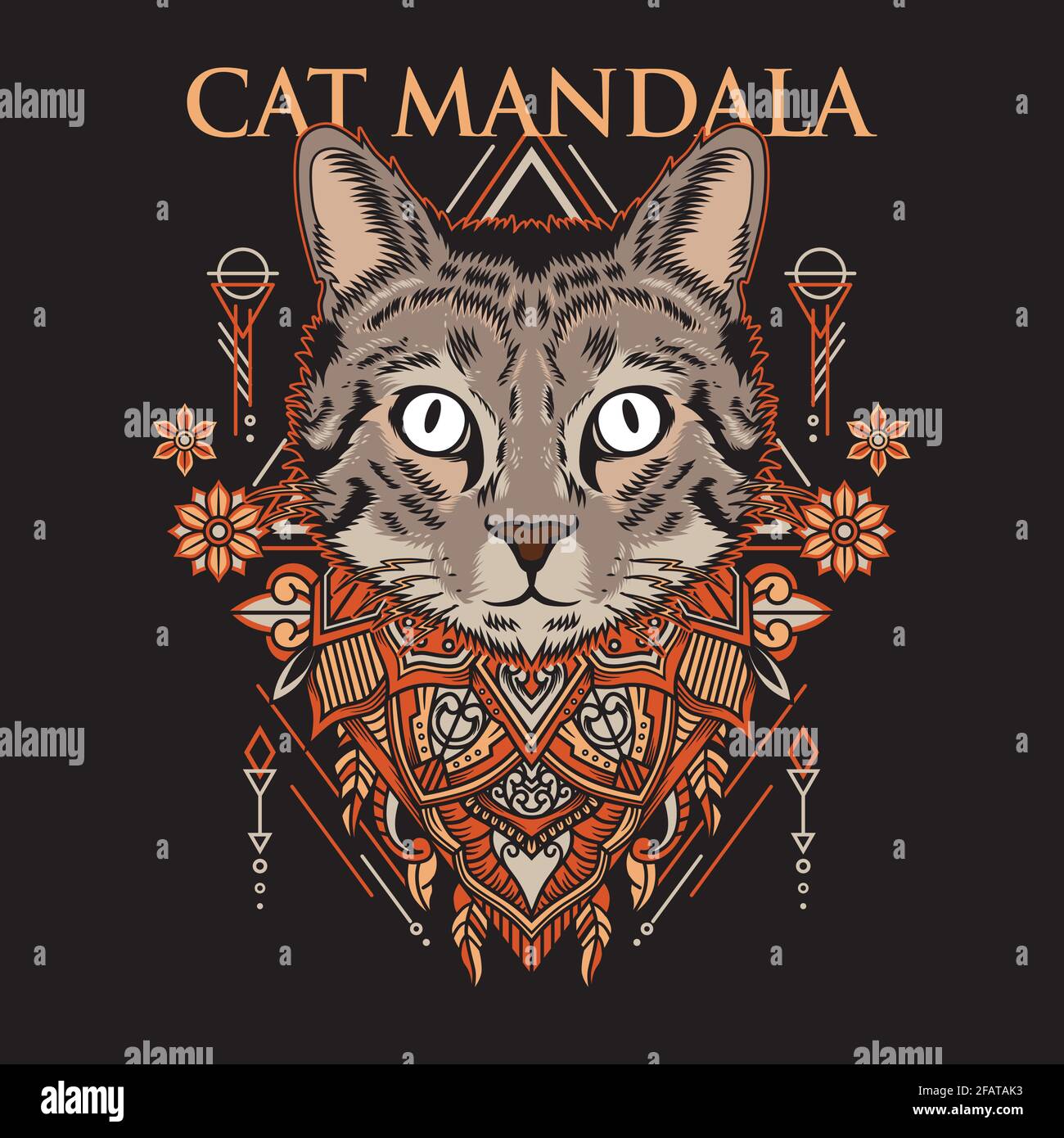 Katze Mandala Tshirt Design Vektor Illustration Stil geeignet für Poster, Flyer, Aufkleber, Social Media und Tshirt Design Stock Vektor