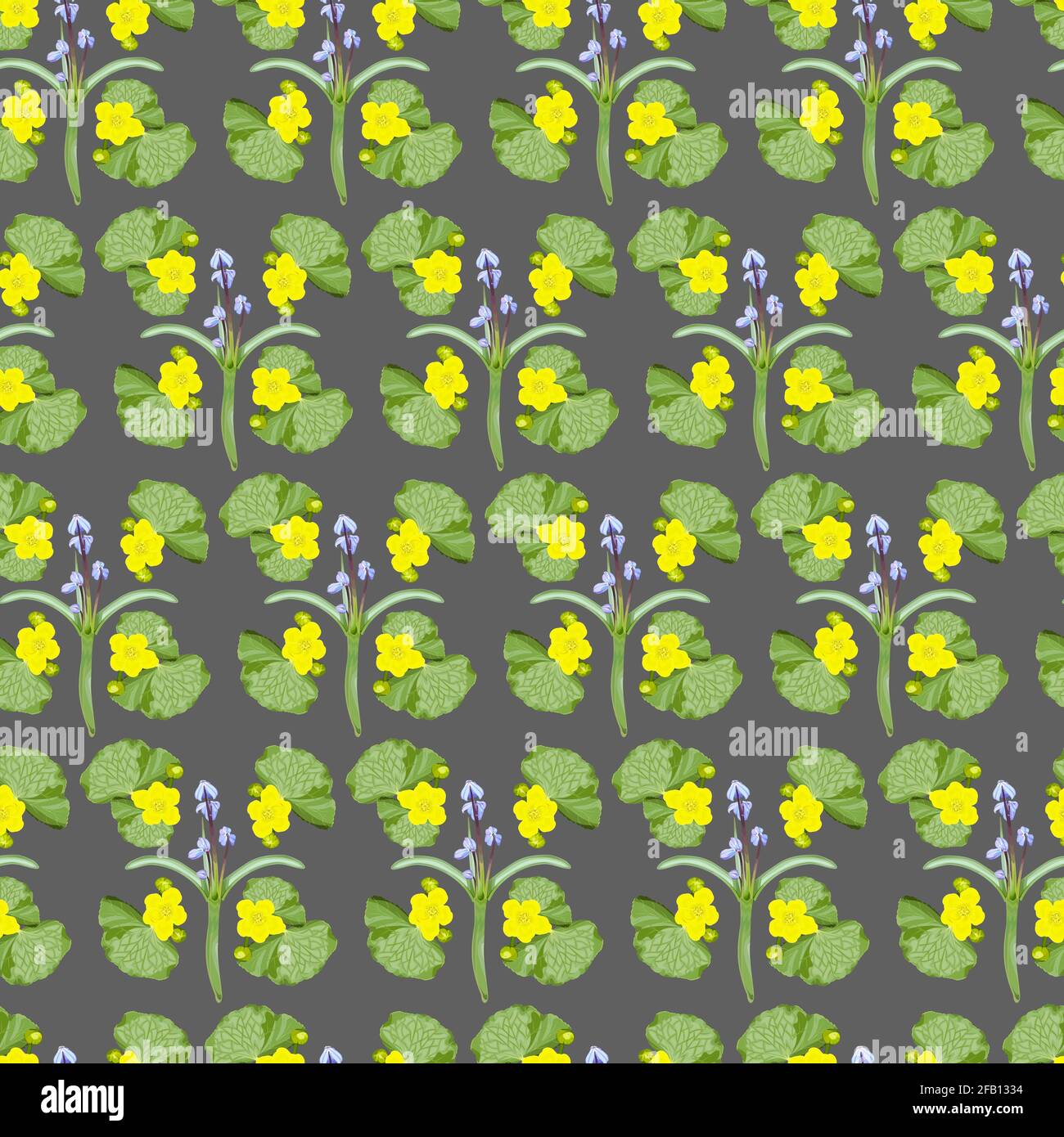 Nahtloses Muster von Waldblumen auf grauem Hintergrund Stock Vektor