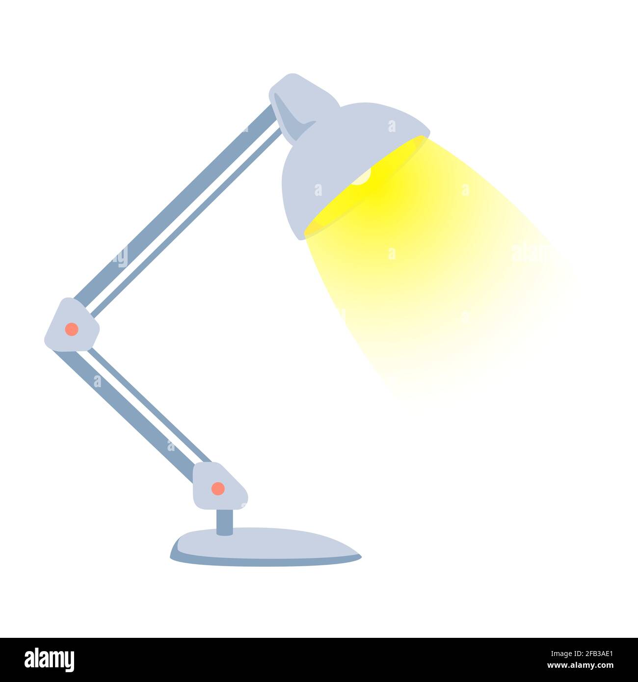Silberne Tischlampe beleuchtet Vektor-Objekt isoliert auf weißem Hintergrund. Metall moderne Leselampe ist glänzend flach Symbol Illustration. Clip-Art-Design Stock Vektor
