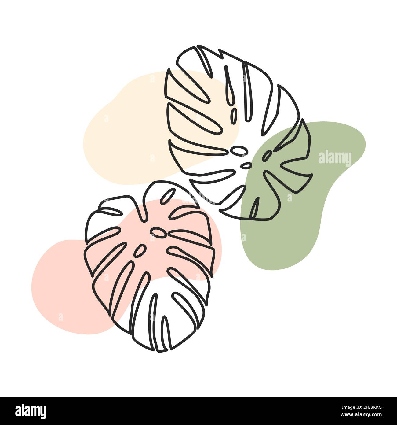 Hintergrundvorlage aus schwarzer linearer Form eines Blattes und abstrakten Farbflecken. Vektor-Design für Wanddekoration, Postkarte, Einladungskarte oder Post Stock Vektor