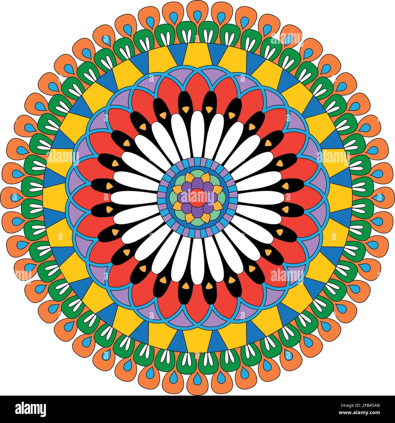 Dekorative bunte Blumen Mandala Vektor-Illustration isoliert auf weißem Hintergrund Stock Vektor