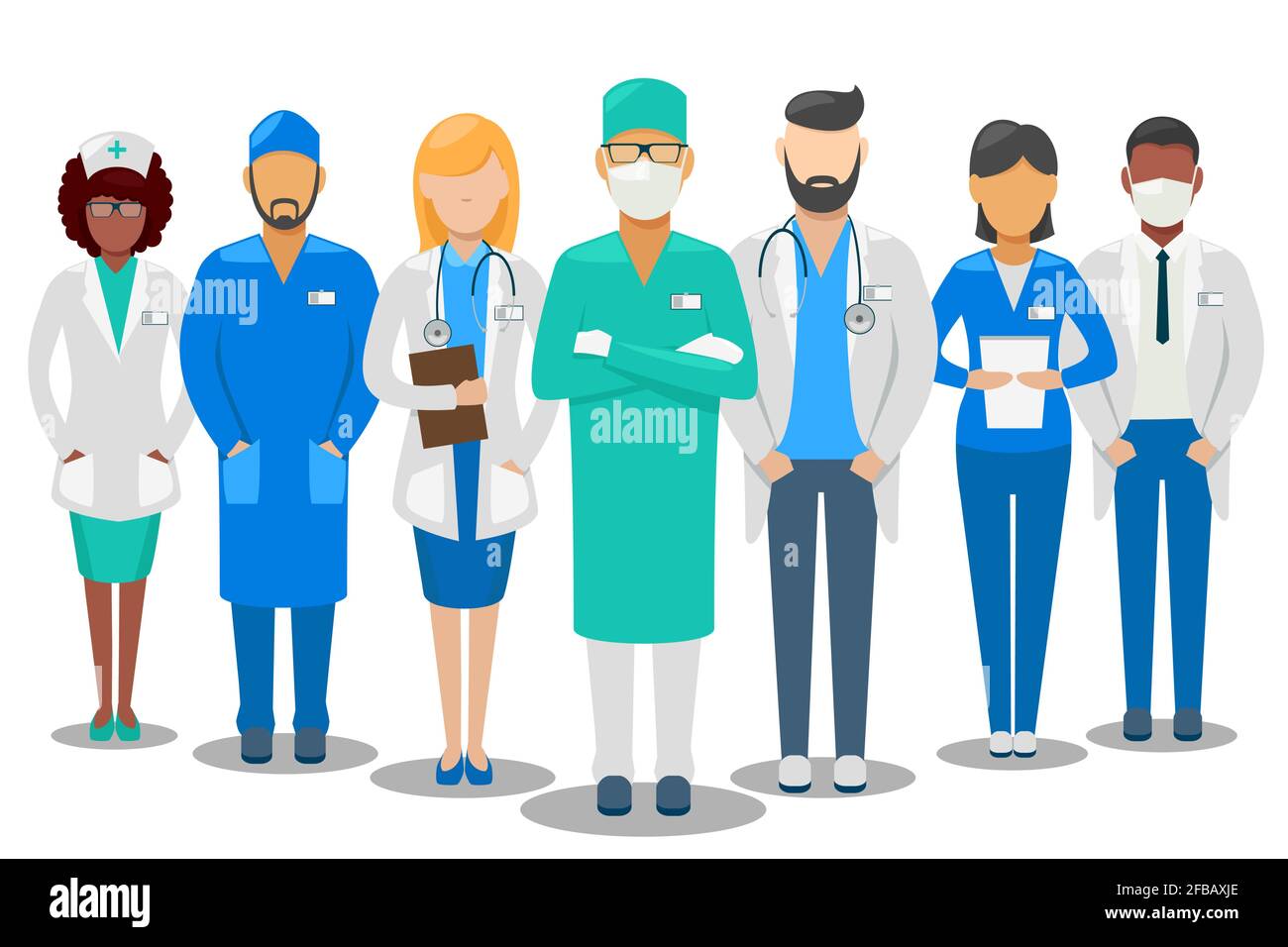 Medizinisches Team. Ärzte und Krankenschwester des Krankenhauspersonals. Vektorgrafik Stock Vektor