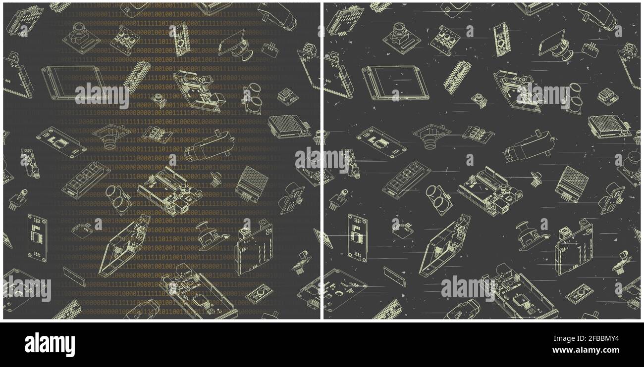 Stilisierte Vektordarstellung von Arduino-Hardware-Zeichnungen. Bei Bedarf nahtlose Illustrationen in alle Richtungen Stock Vektor