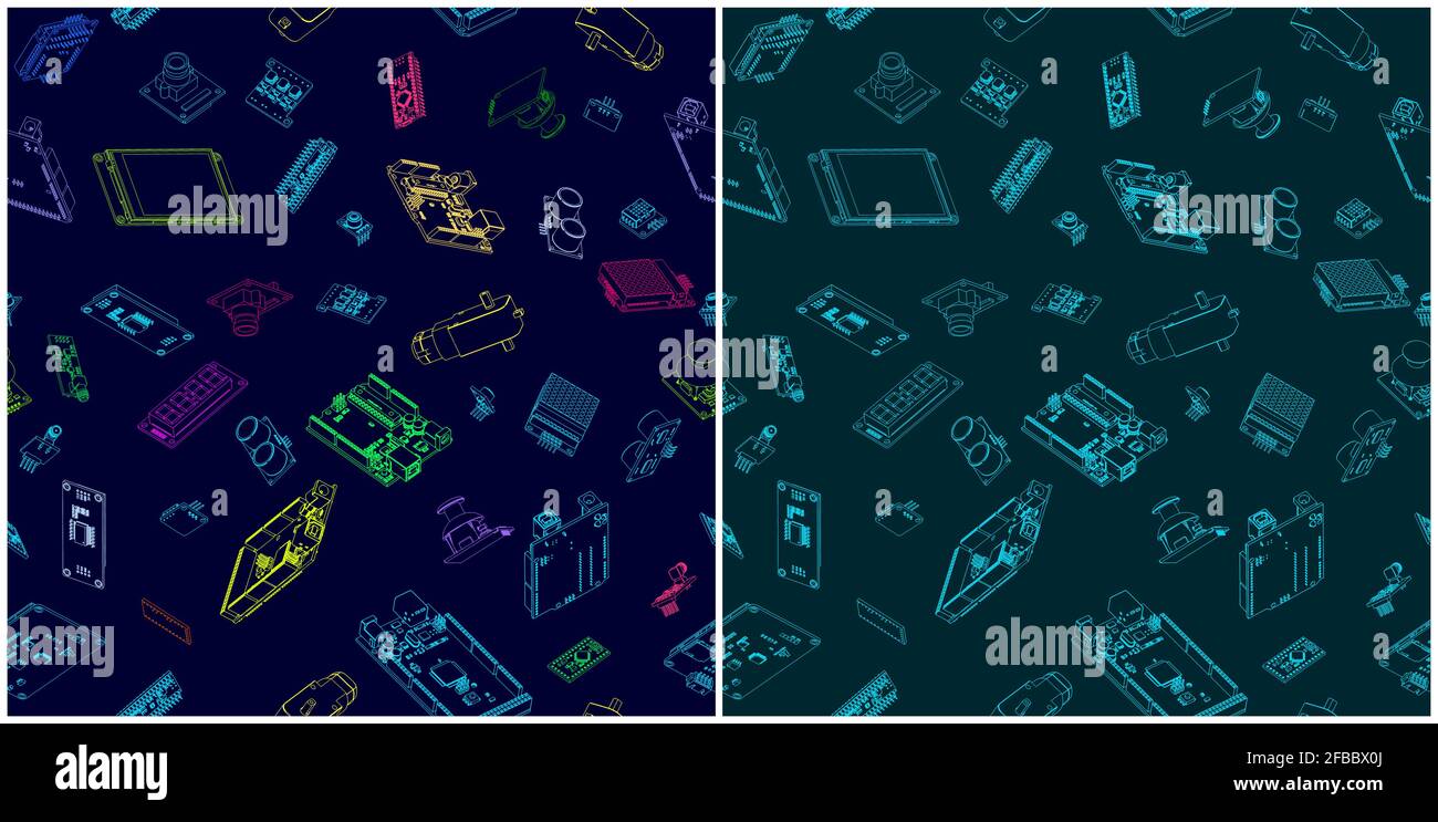 Stilisierte Vektordarstellung von Arduino-Hardware-Zeichnungen. Bei Bedarf nahtlose Illustrationen in alle Richtungen Stock Vektor