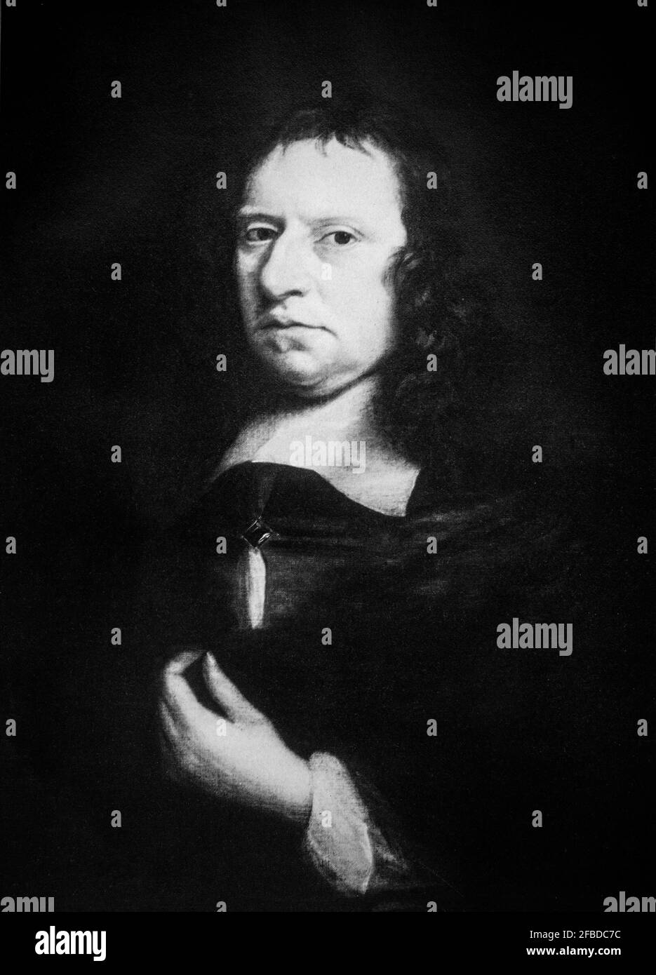 Ein Porträt von Oliver Cromwell (1599-1658), englischem General und Staatsmann, der zuerst als Untergebener und später als Oberbefehlshaber während des englischen Bürgerkrieges Armeen des englischen Parlaments gegen König Karl I. führte. Danach regierte er von 1653 bis zu seinem Tod im Jahr 1658 als Lord Protector auf den Britischen Inseln und fungierte gleichzeitig als Staatsoberhaupt und Regierungschef des neuen republikanischen Gemeinwohls. Stockfoto