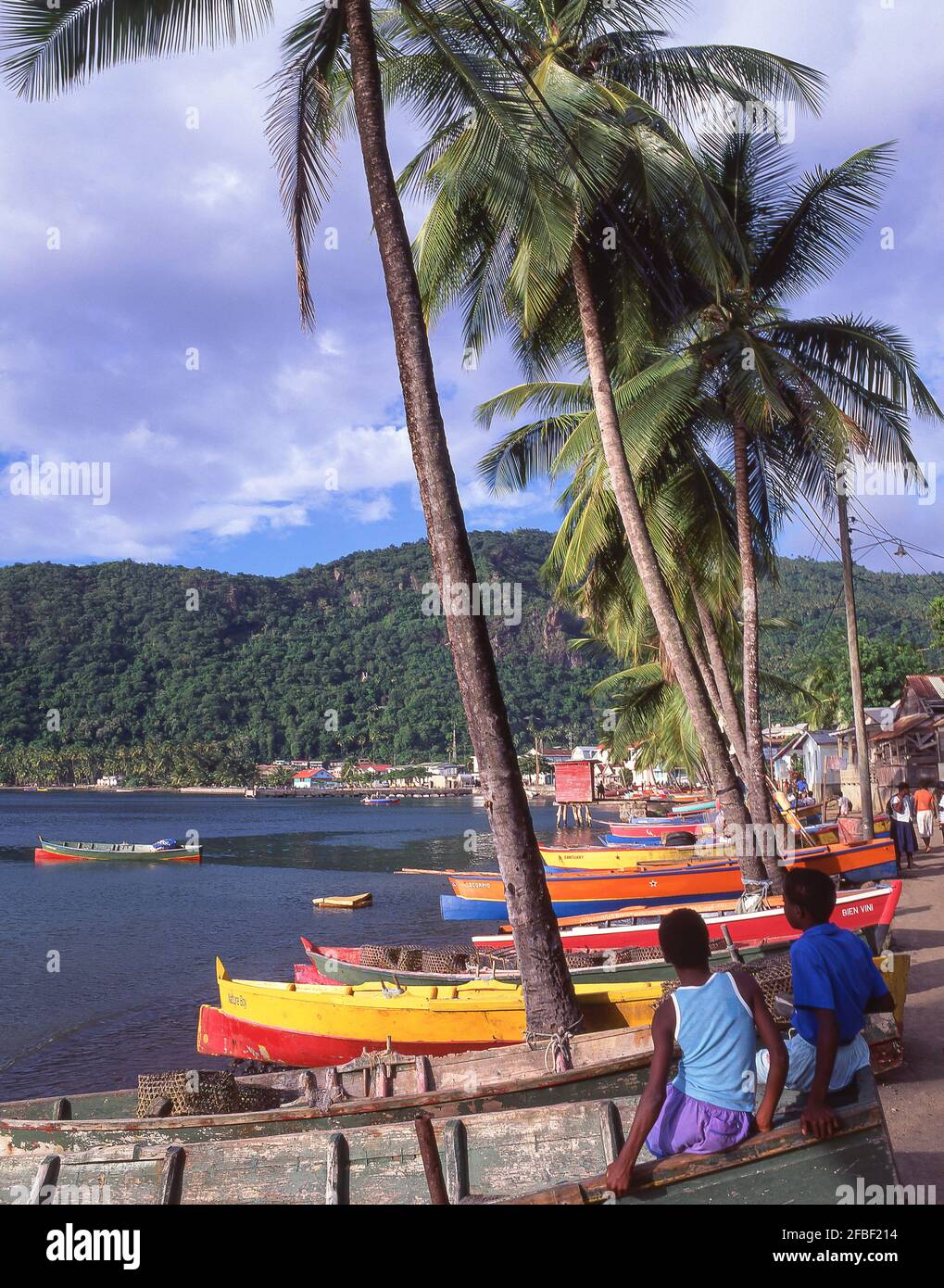 Bunte Fischerboote, Soufriere, Soufrière, St. Lucia, kleine Antillen, Karibik Stockfoto