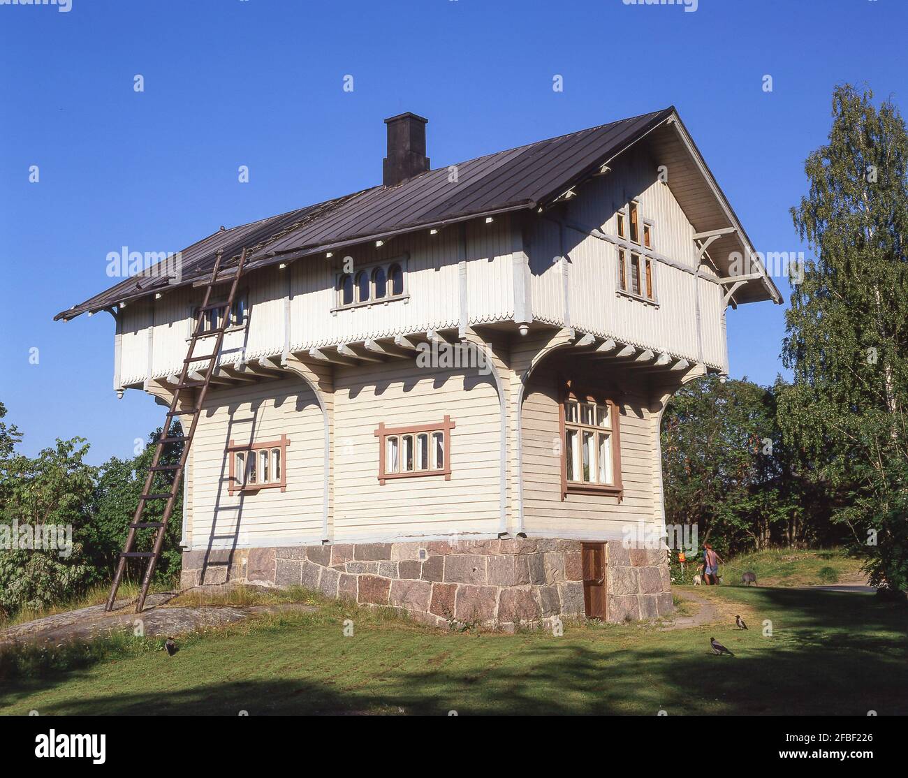 Traditionelles Bauernhaus, Insel Seurasaari und Freilichtmuseum, Seurasaari, Helsinki, Region Uusimaa, Republik Finnland Stockfoto