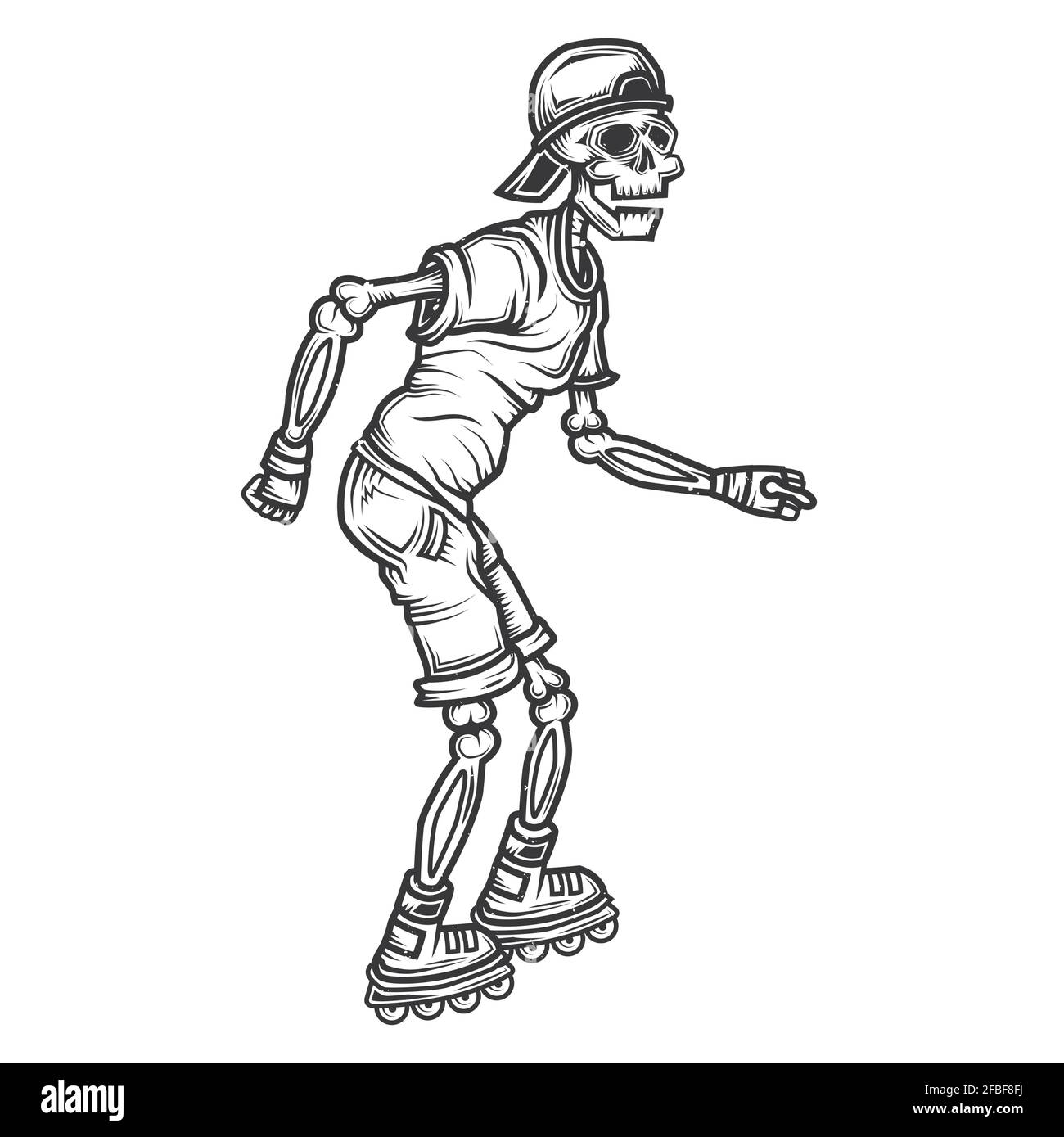 Emblem-Design mit Abbildung des Skeletts auf Rollschuppen Stock Vektor