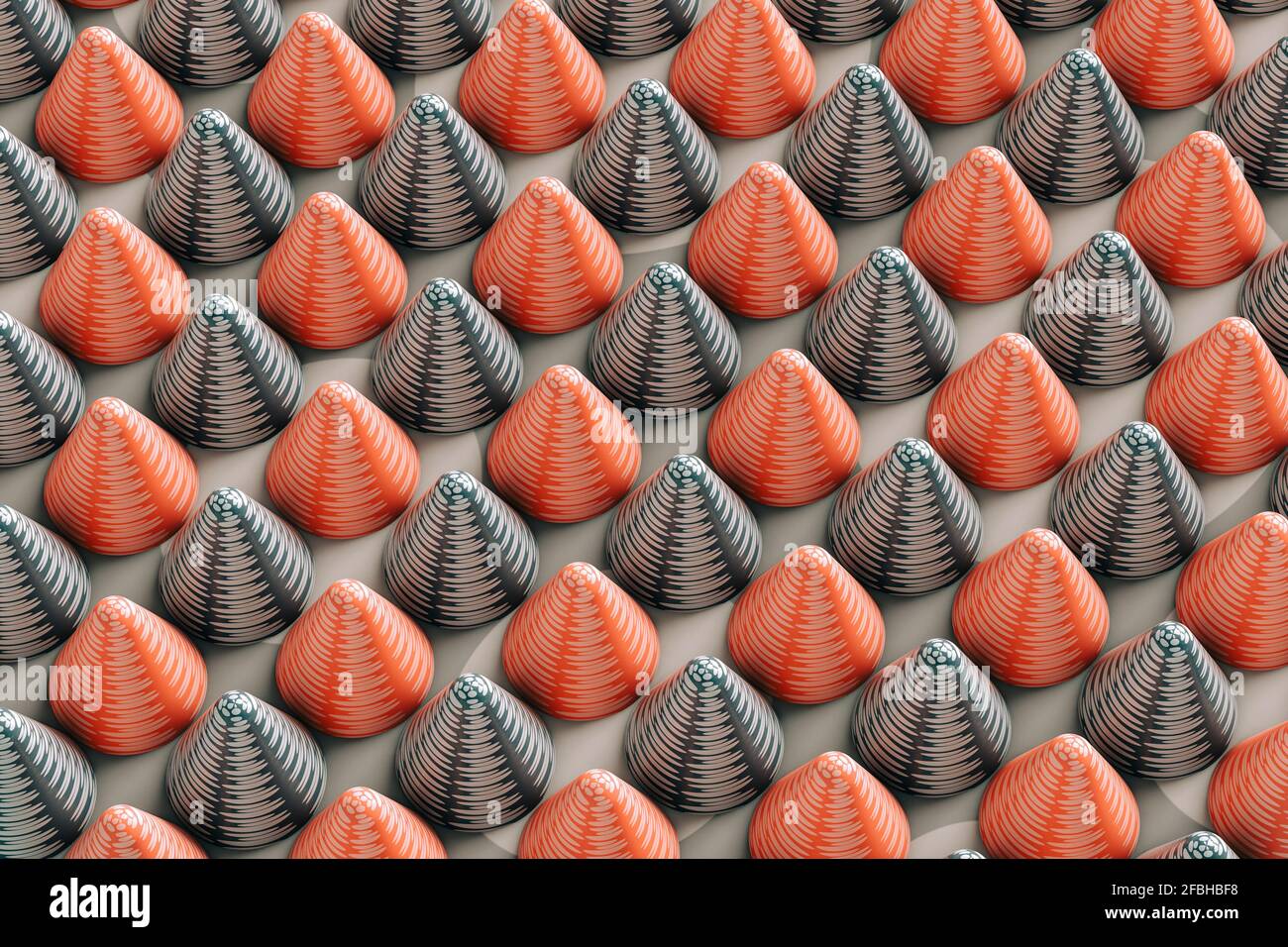 Dreidimensionales Muster aus grauen und roten Zapfen Stockfoto