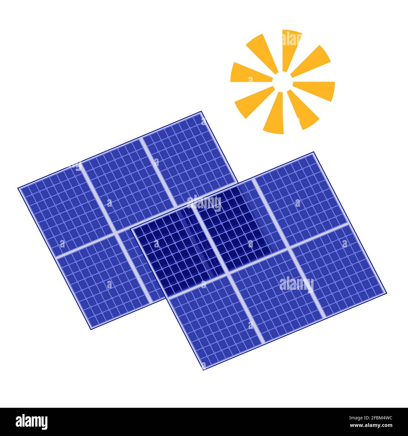 Sonnenkollektoren Vektordarstellung, Energie von Sonne Symbol, alternative grüne erneuerbare Energiequelle, Solarstrom. Stock Vektor