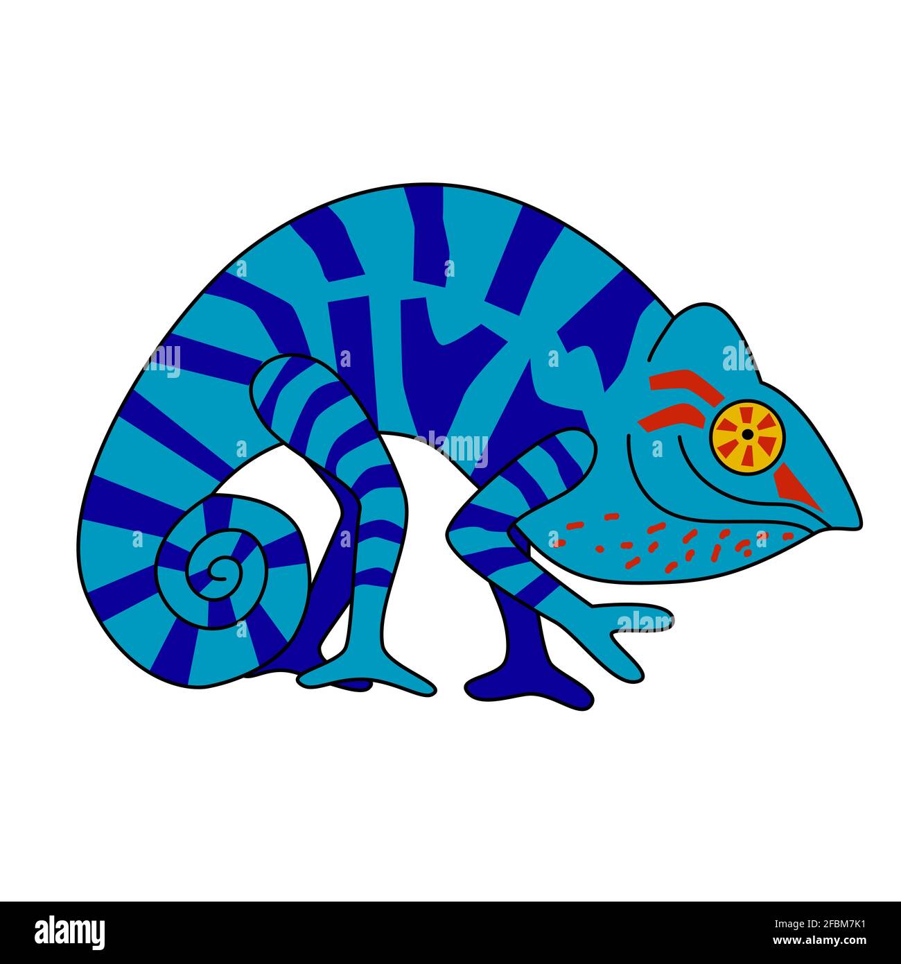 Handgezeichnet niedlichen Panther Chamäleon, exotische Maskottchen zeigt Frieden Zeichen und lächelt, hell positiven Charakter, Avatar, Logo, Kinder Design Vektor Illustration Stock Vektor