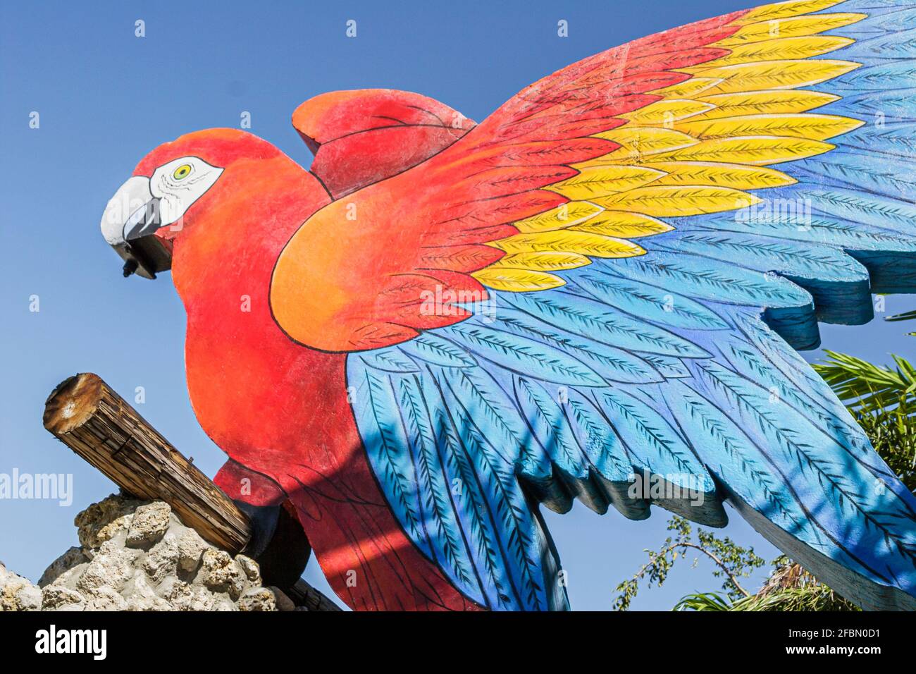 Miami Florida, Parrot Jungle Island riesiges Ara-Schild, Vordereingang, Stockfoto