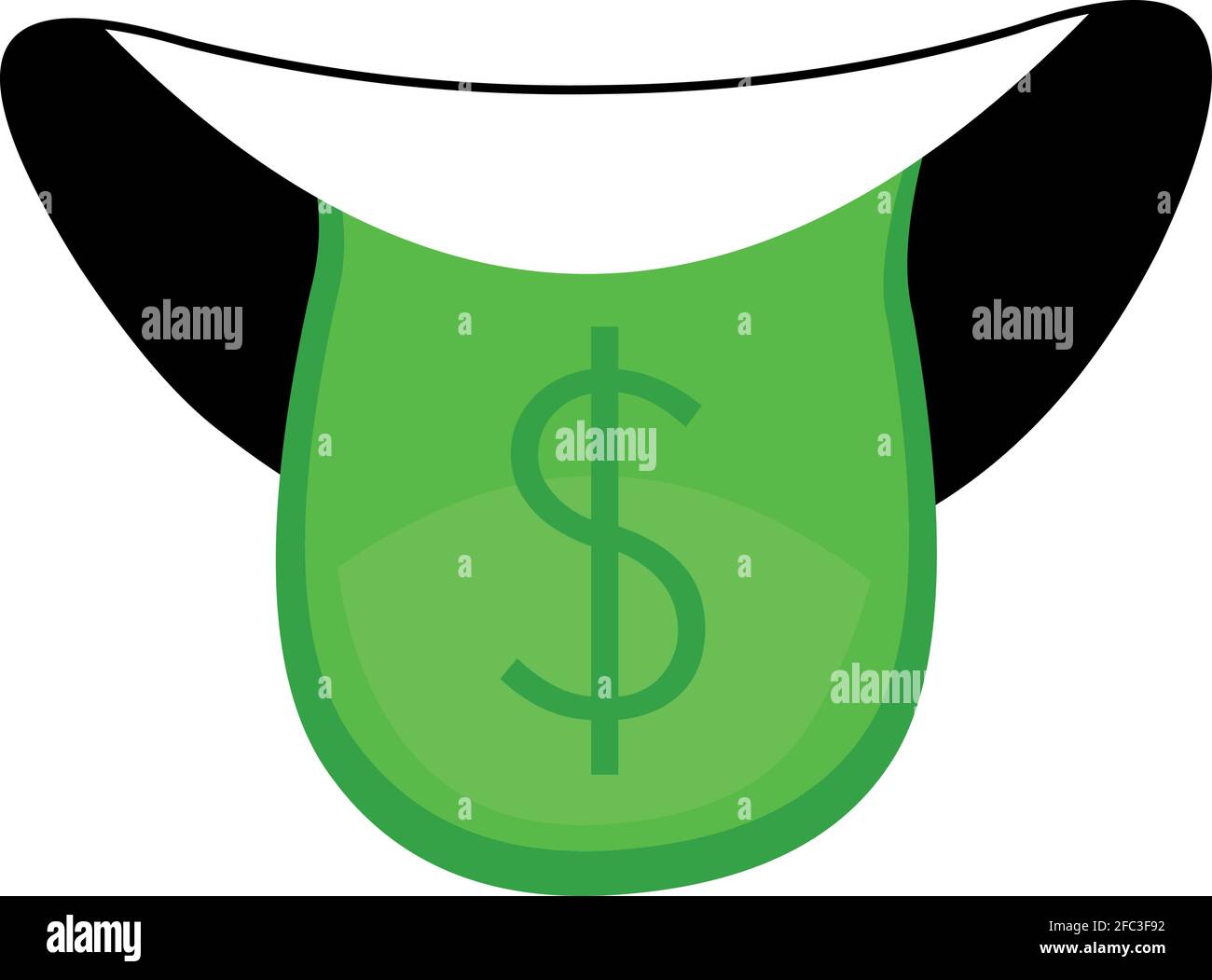 Vektor-Emoticon-Illustration eines Mundes, der mit dem Dollarzeichen aus der Zunge ragt Stock Vektor