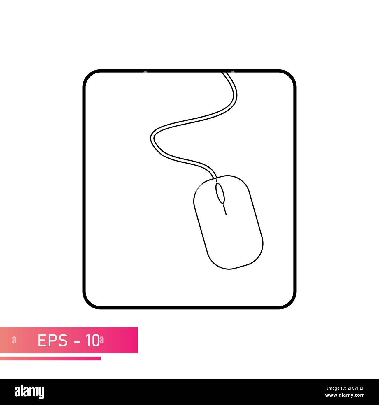 Maus, Symbol in einem schwarzen Quadrat mit abgerundeten Ecken mit einem Draht. Lineares Design. Auf weißem Hintergrund. Geräte für den Computer. Flacher Vektor Stock Vektor