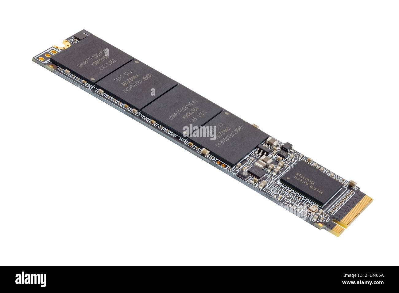 Nichtflüchtiger Speicher Solid-State-Laufwerk der nächsten Generation mit Formfaktor 2280 3Dnand Single-Level Cell Drive Stick isoliert auf weißem Hintergrund Stockfoto