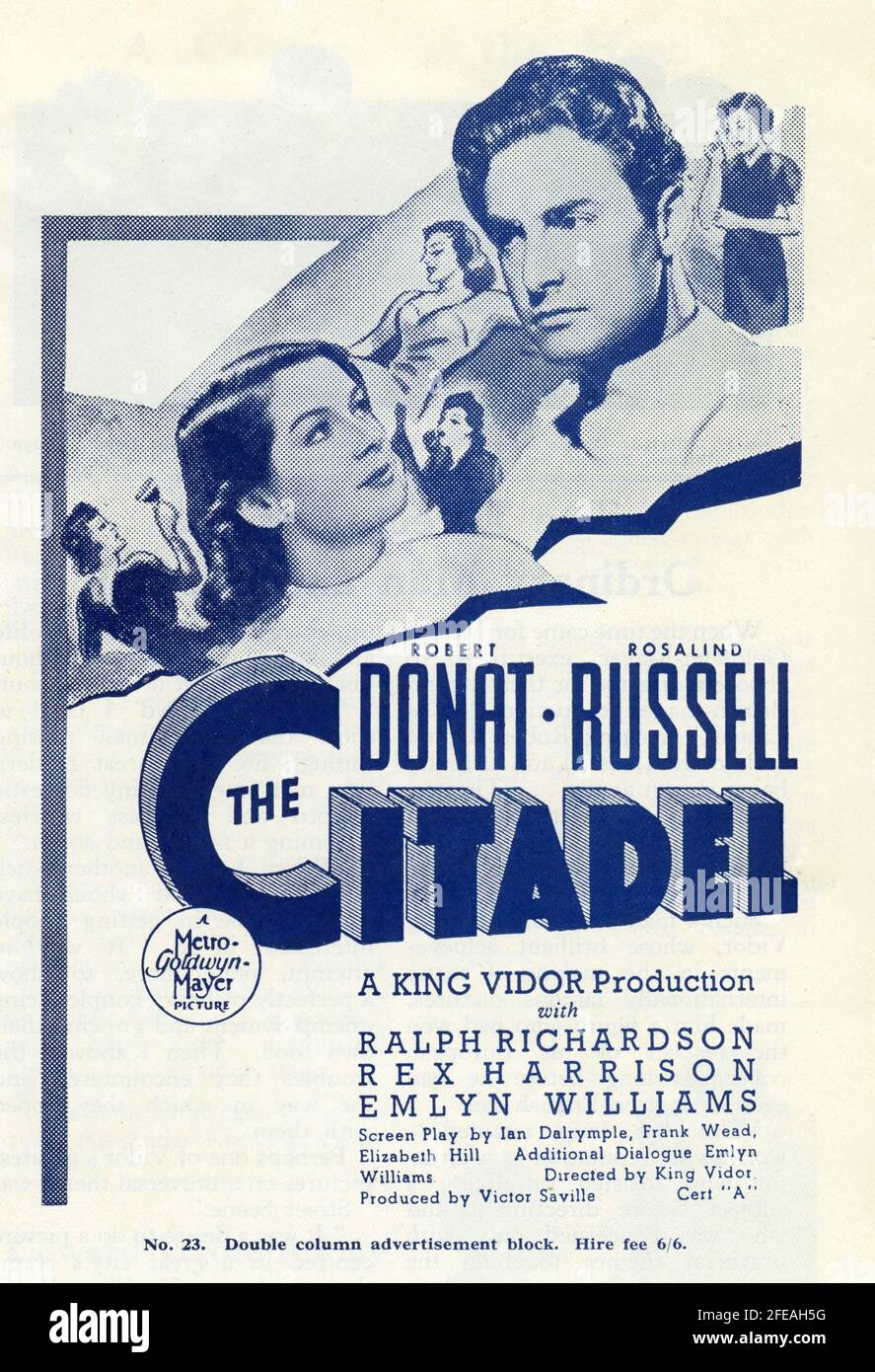 ROBERT DONAT und ROSALIND RUSSELL in DER ZITADELLE 1938 Regisseur KING VIDOR Roman A.J. Cronin Drehbuch Ian Dalrymple Frank Wead und Elizabeth Hill zusätzlicher Dialog Emlyn Williams Produzent Victor Saville Metro Goldwyn Mayer British Studios Stockfoto