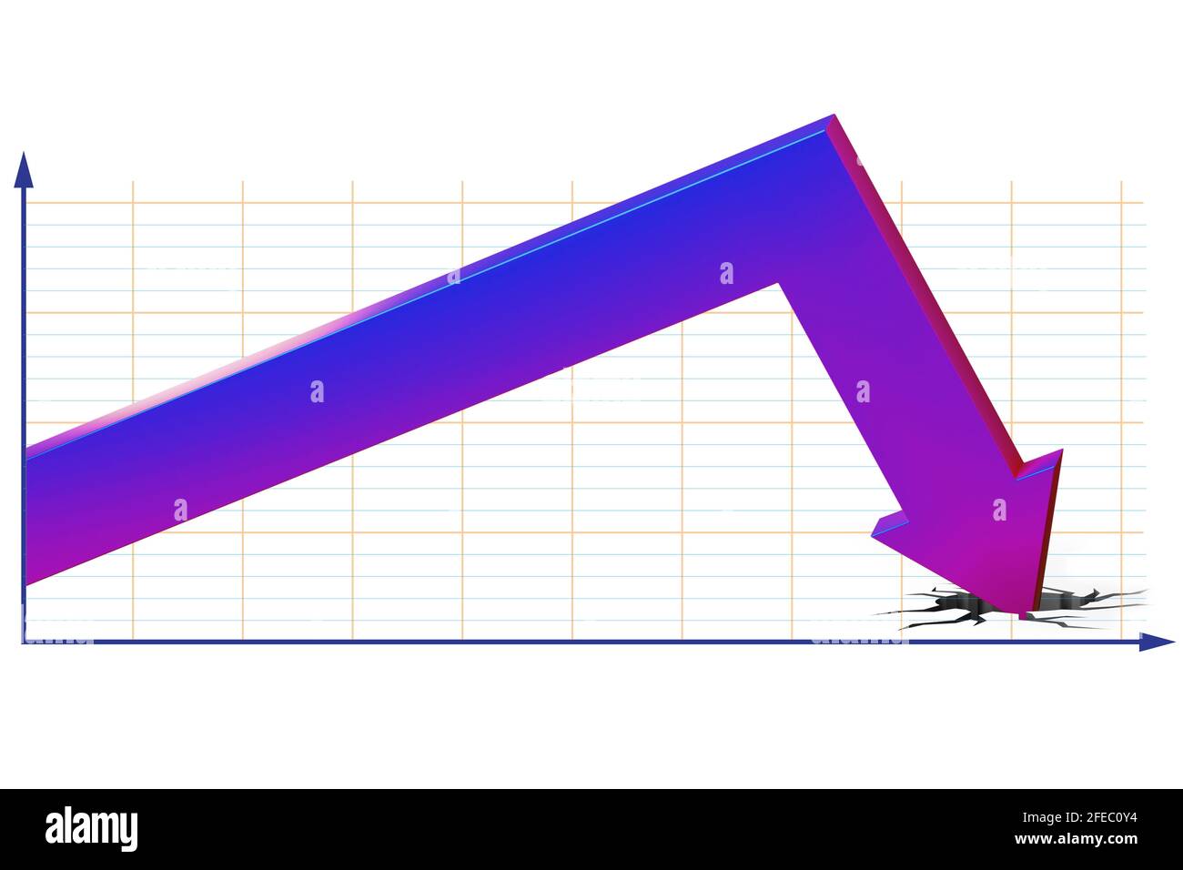Konzept der Wirtschaftskrise mit Chart 3d Rendering Stockfotografie