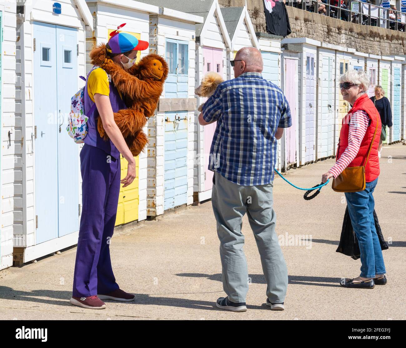 Lyme Regis, Dorset, Großbritannien. April 2021. Wetter in Großbritannien. Massen strömen in den Badeort Lyme Regis, um die warme Sonne und den strahlend blauen Himmel zu genießen. Viele sind in der Stadt, um das Eat Local Food and Drink Festival zu genießen, da die Stadt im Laufe der Jahre wieder normal wird. Eat zielt darauf ab, die besten Lebensmittel- und Getränkehersteller und Kunsthandwerker aus dem West Country in einer gut geführten, sicheren Umgebung im Freien zusammenzubringen. Kredit: Celia McMahon/Alamy Live Nachrichten Stockfoto