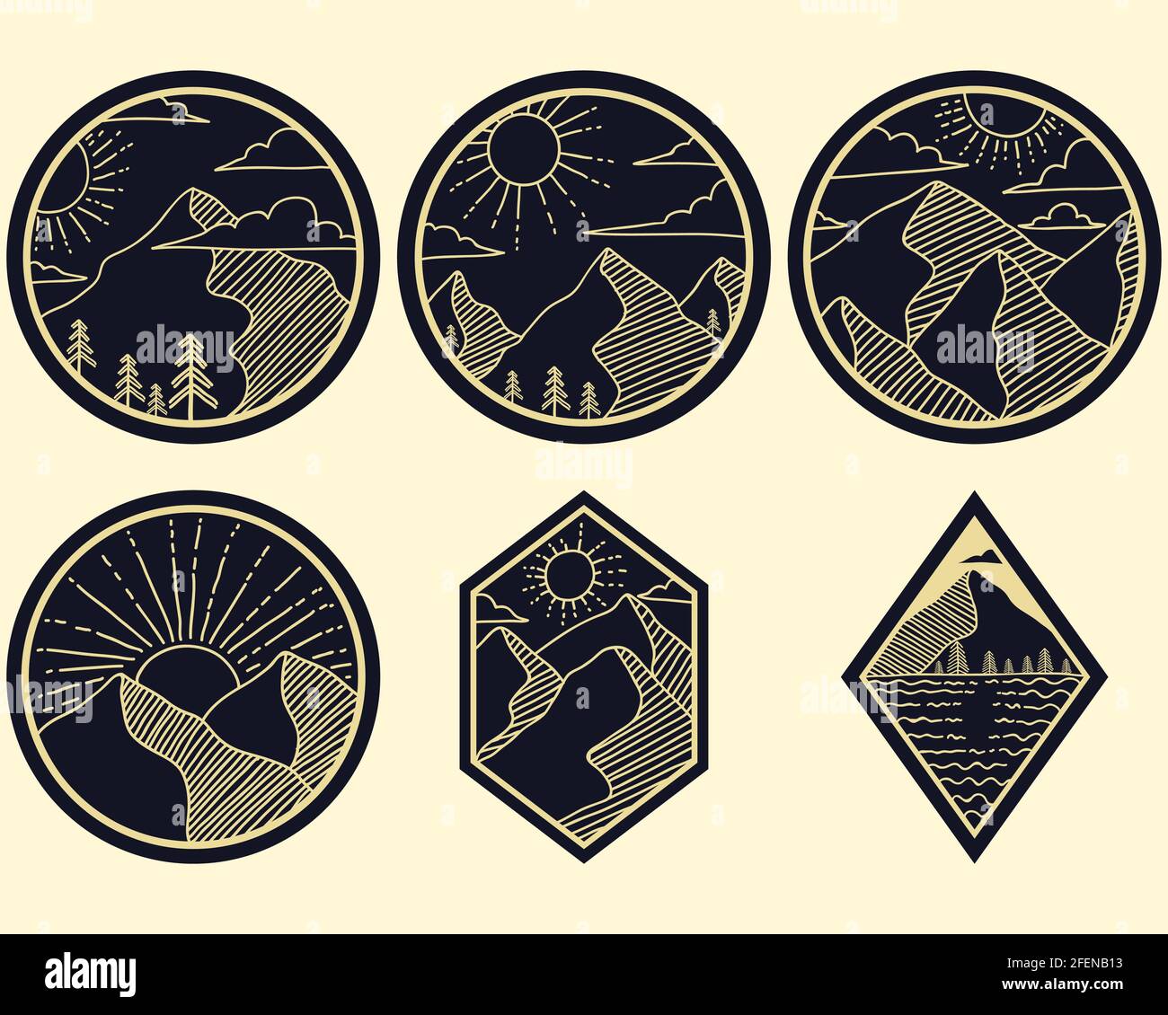 Mountain Line Art Sticker Vektorgrafik Stock Vektor
