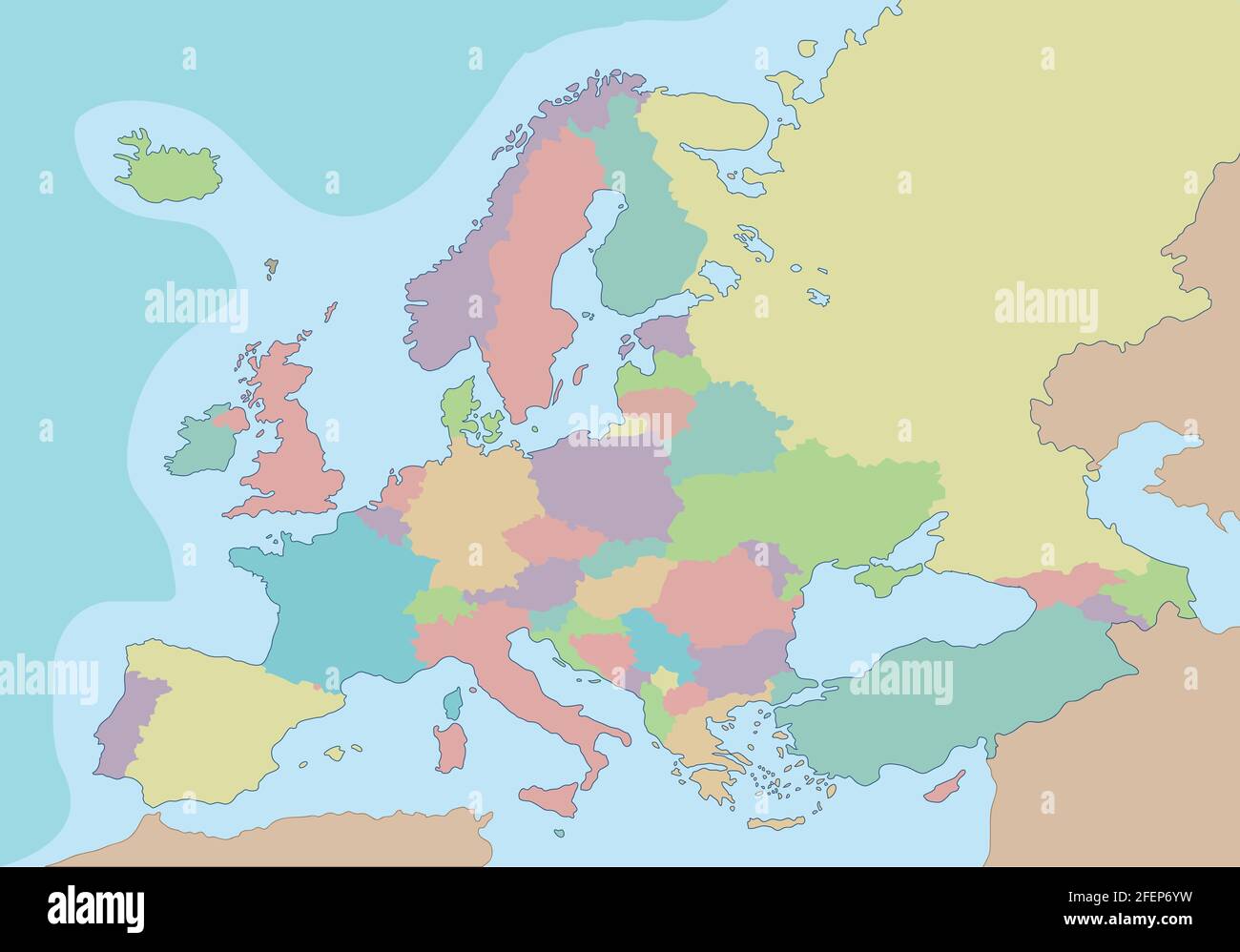 Politische Landkarte von Europa mit verschiedenen Farben für jedes Land. Vektorgrafik. Stock Vektor