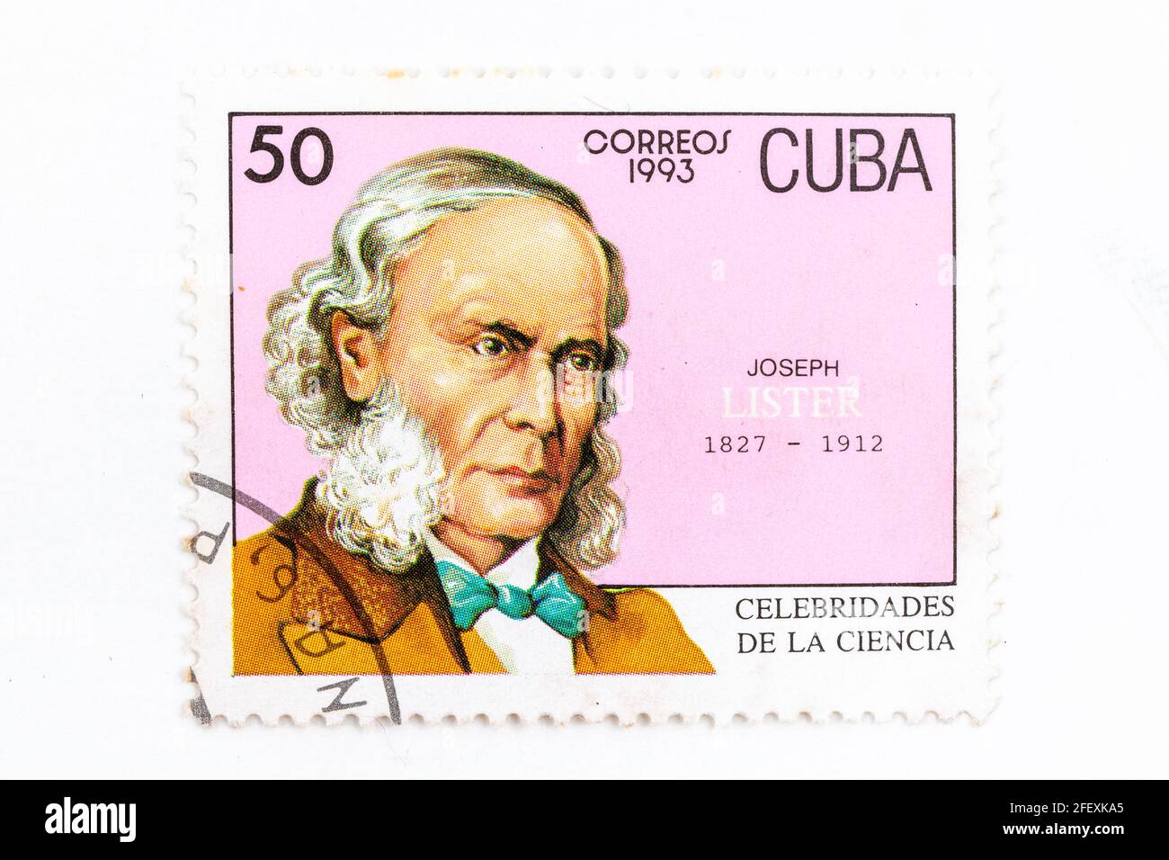 Joseph Lister. Kubanische Vintage-Postmarken zum Thema „die Namen der Wissenschaft“. Die Serie wurde 1993 veröffentlicht Stockfoto