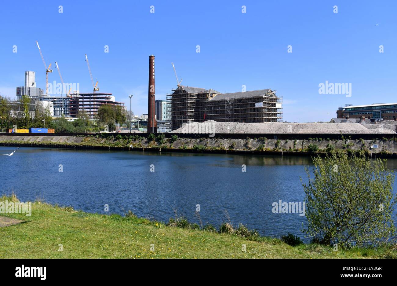 Sanierung der Brains Brewery im Bau, Central Quay Schema, Cardiff, Wales Stockfoto