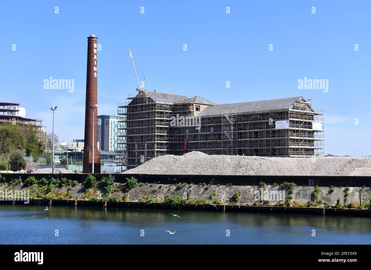 Sanierung der Brains Brewery im Bau, Central Quay Schema, Cardiff, Wales Stockfoto