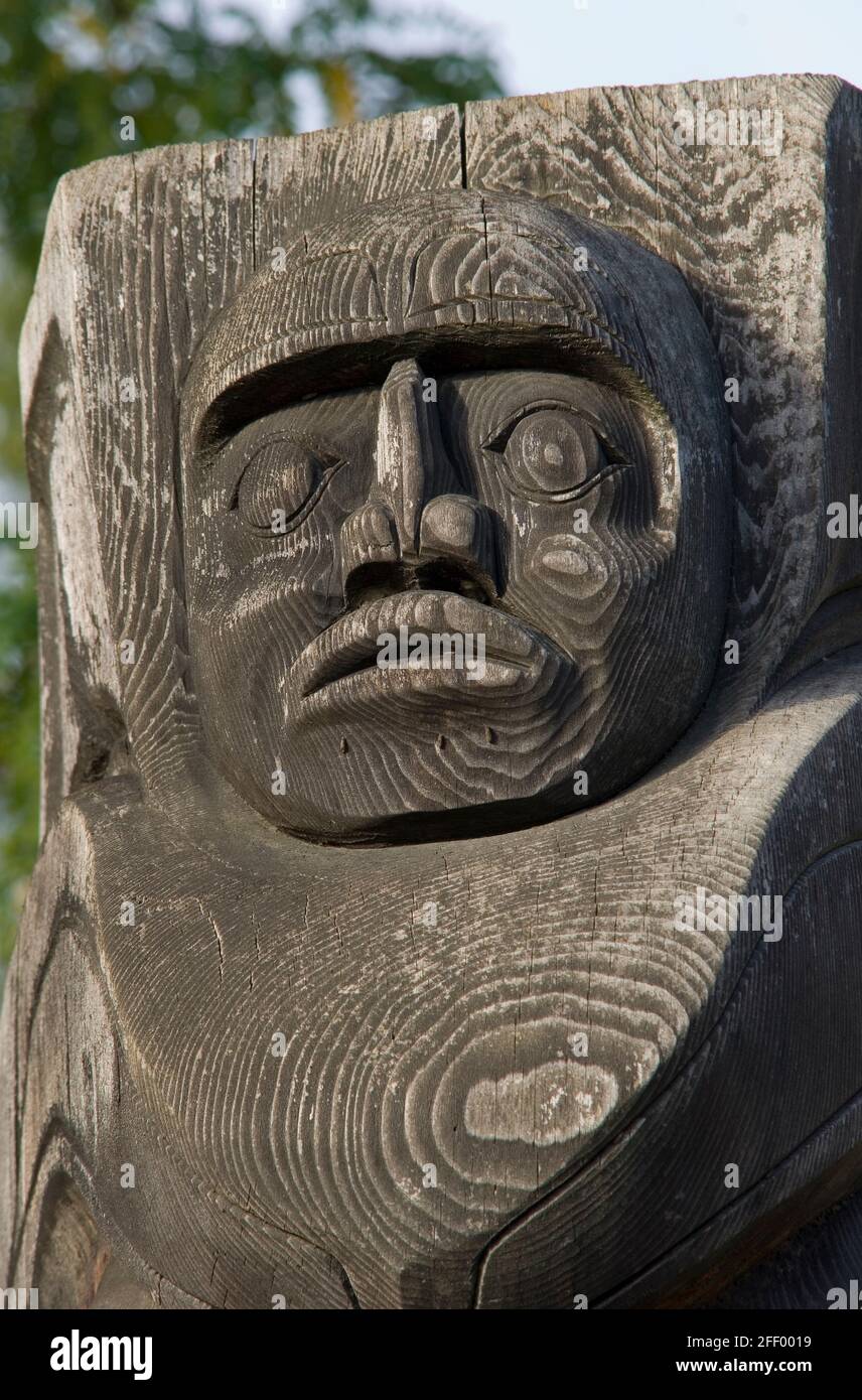 Wedgewood House Totem - Carver: Unbekannt. Cowichan Valley, Vancouver Island, British Columbia, Kanada. Stockfoto