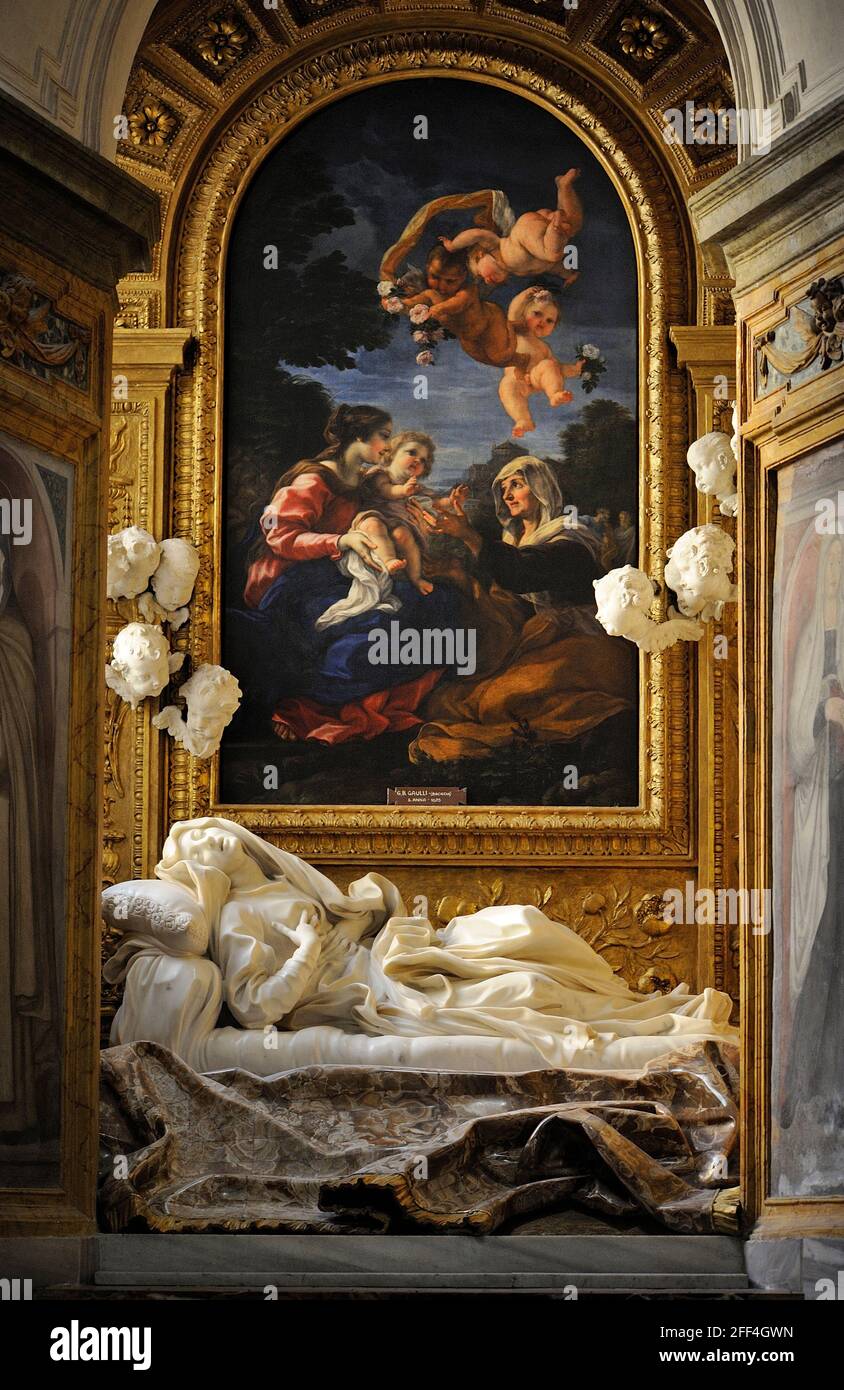 Beata Ludovica Albertoni Skulptur von Gian Lorenzo Bernini und Gemälde von Baciccio, Kirche San Francesco a Ripa, Trastevere, Rom, Italien Stockfoto