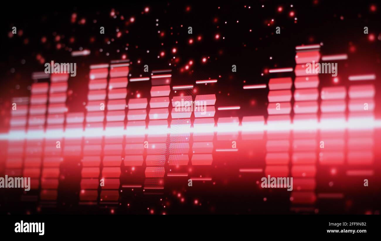Music Equalizer-Leiste. Audio-Waveform-Equalizer auf schwarzem Hintergrund. Musik oder Schallwelle auf Monitor. Bunte Sound Visualizer abstrakt. Gradient Stockfoto