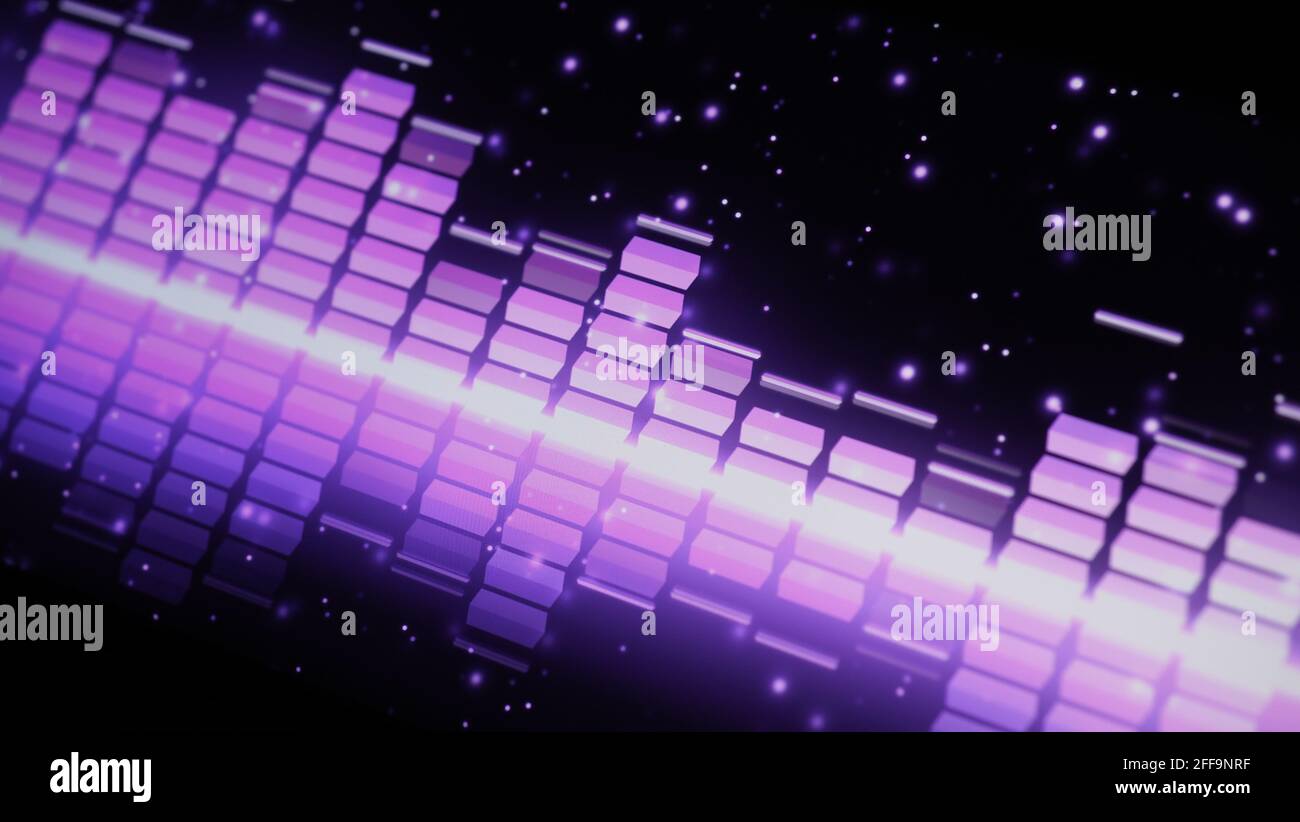 Music Equalizer-Leiste. Audio-Waveform-Equalizer auf schwarzem Hintergrund. Musik oder Schallwelle auf Monitor. Bunte Sound Visualizer abstrakt. Gradient Stockfoto