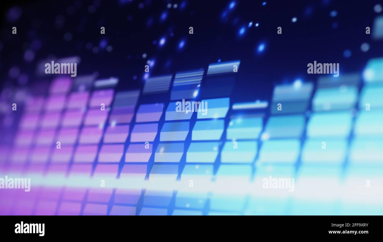 Music Equalizer-Leiste. Audio-Waveform-Equalizer auf schwarzem Hintergrund. Musik oder Schallwelle auf Monitor. Bunte Sound Visualizer abstrakt. Gradient Stockfoto