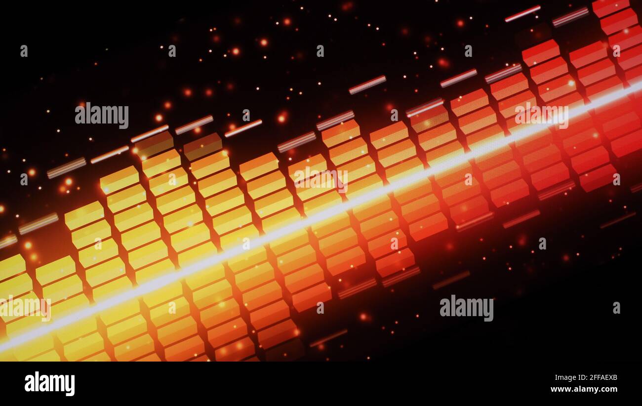 Music Equalizer-Leiste. Audio-Waveform-Equalizer auf schwarzem Hintergrund. Musik oder Schallwelle auf Monitor. Bunte Sound Visualizer abstrakt. Gradient Stockfoto