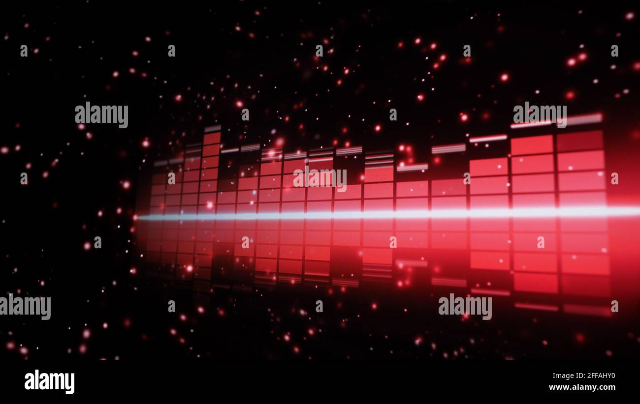 Music Equalizer-Leiste. Audio-Waveform-Equalizer auf schwarzem Hintergrund. Musik oder Schallwelle auf Monitor. Bunte Sound Visualizer abstrakt. Gradient Stockfoto