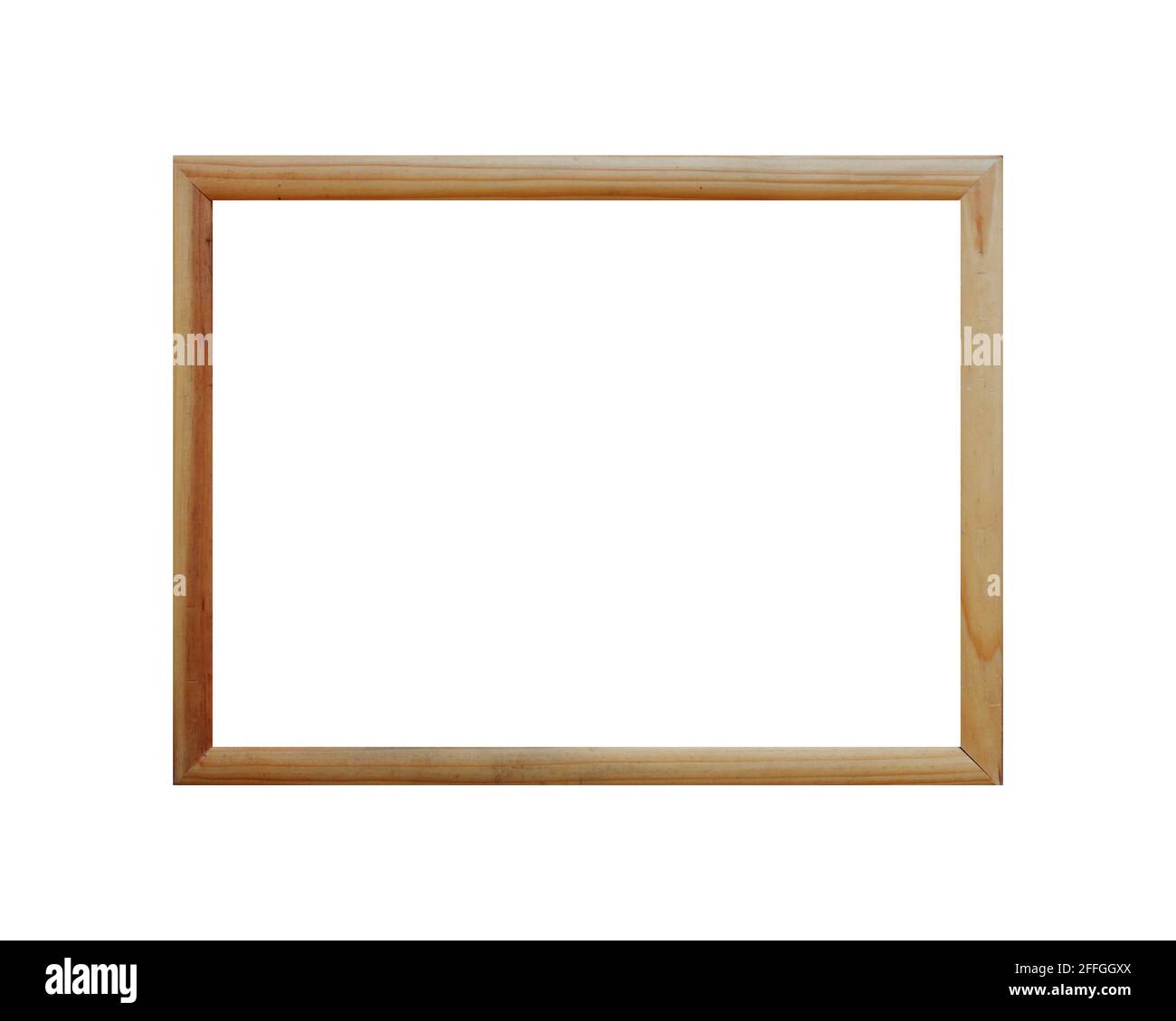 Holzrahmen oder Fotorahmen isoliert auf weißem Hintergrund. Objekt mit Beschneidungspfad. Vintage, Retro-Rahmen ideal für Werbung Hintergrund. Stockfoto