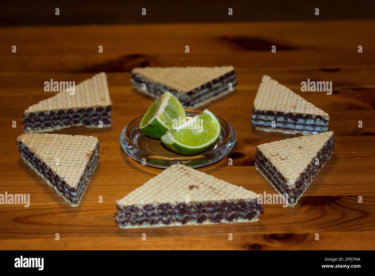 Waffeln und Limette Stockfoto