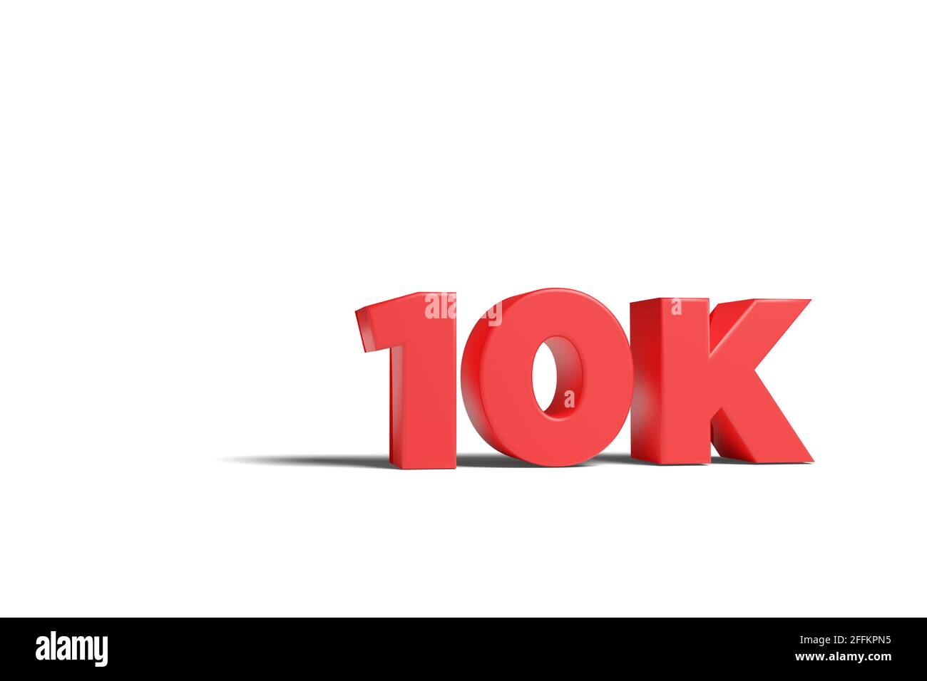 Rotes Wort 10k in drei Dimensionen isoliert auf weißem Hintergrund. 3d-Illustration. Stockfoto