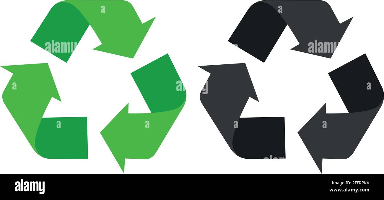 Vektordarstellung der Symbole für Recycling-Symbole in Schwarz und Grün Farbe Stock Vektor