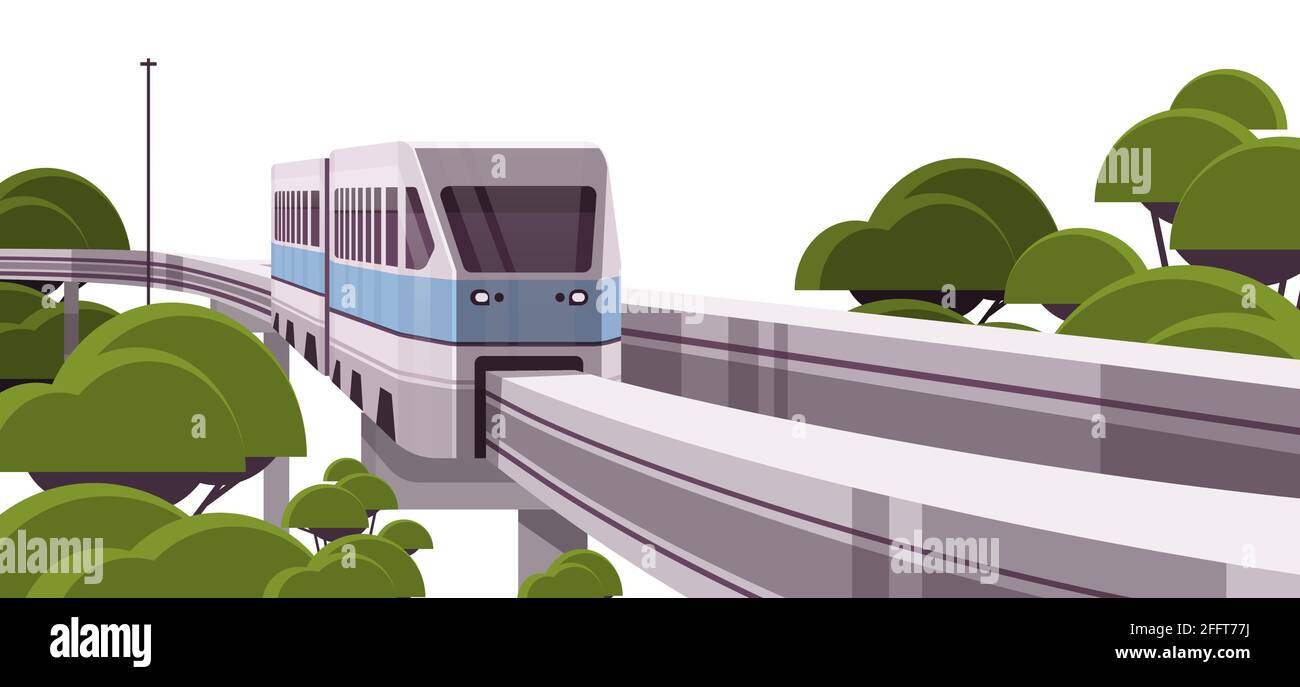 Moderne Monorail Zug auf Brücke Smart City Lösungen Urban futuristisch Verkehr Stock Vektor