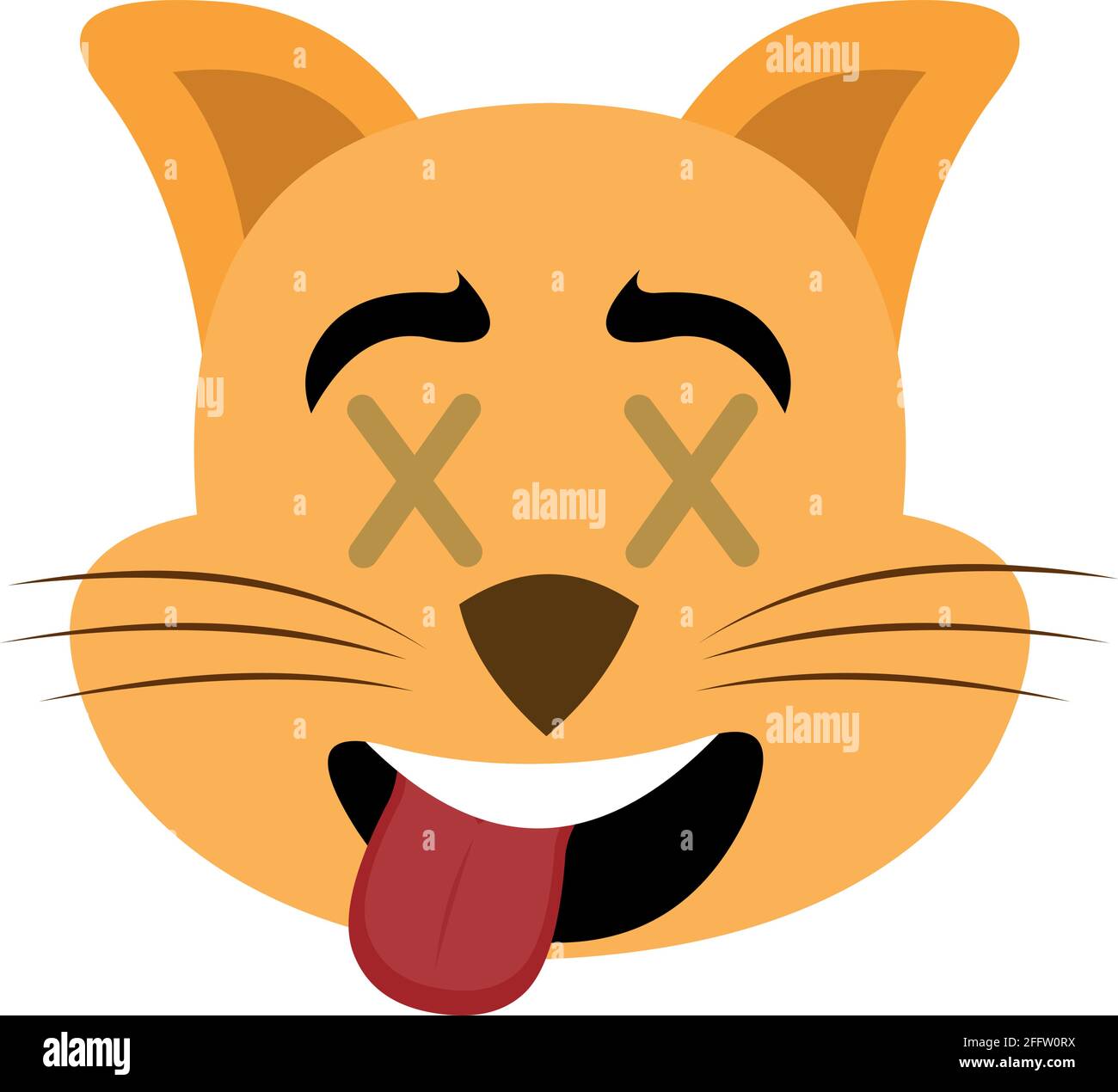 Vektor-Illustration des Gesichts einer Cartoon-Katze mit Augen in Form von Kreuzen, im Begriff des Todes oder tot Stock Vektor