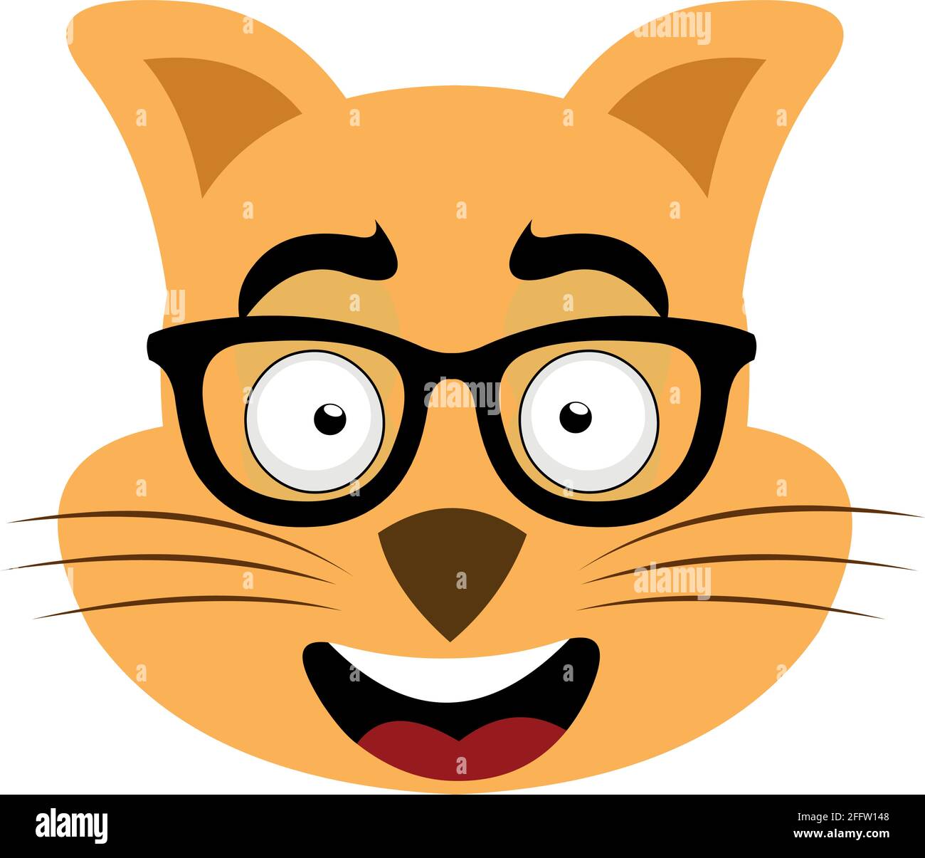 Vektor-Emoticon-Illustration eines Cartoon-Katzenkopfes mit Brille Stock Vektor