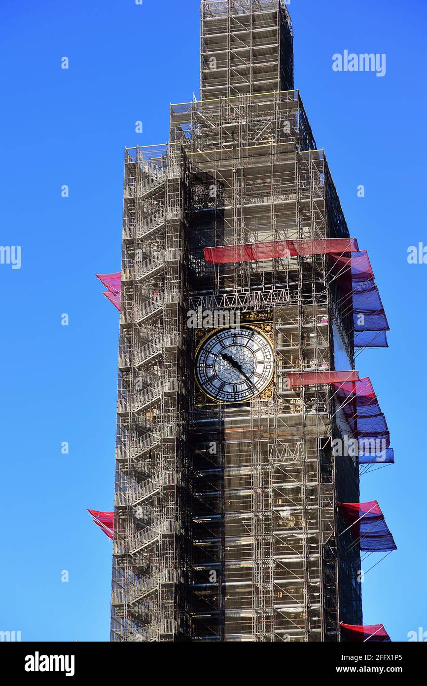 London, England, Vereinigtes Königreich. Big Ben und Elizabeth Tower werden repariert. Stockfoto