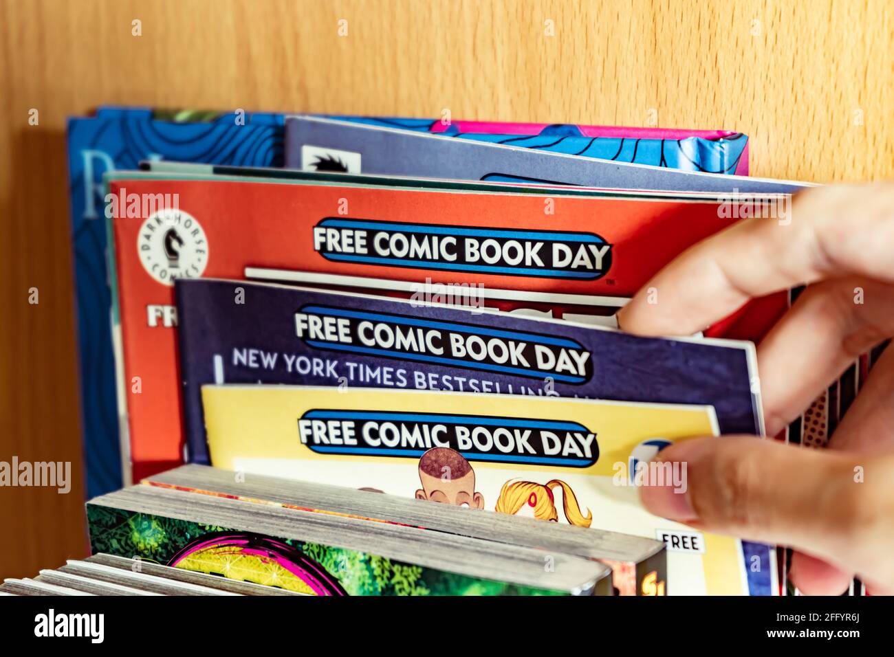 Bangkok, Thailand - 24. April 2021 : traditionell findet der Free Comic Book Day am ersten Samstag im Mai statt. Stockfoto