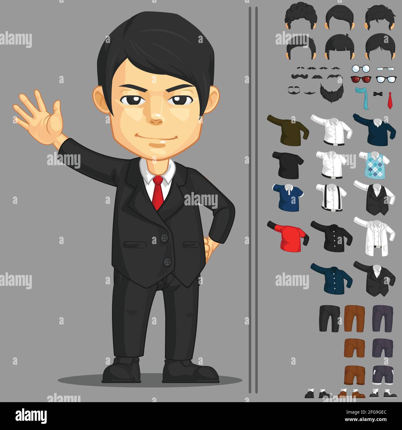 Dress up Spiel Asset Cartoon Geschäftsmann Executive Vector Mascot Stock Vektor