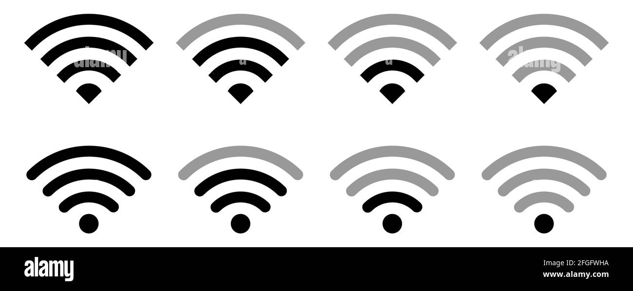 Satz von wi-Fi-Symbolen. Wireless Internet WiFi Signalpegel, WiFi aus, getrenntes Netzwerk. Vektorsymbole für Web, Design, App, ui Stock Vektor