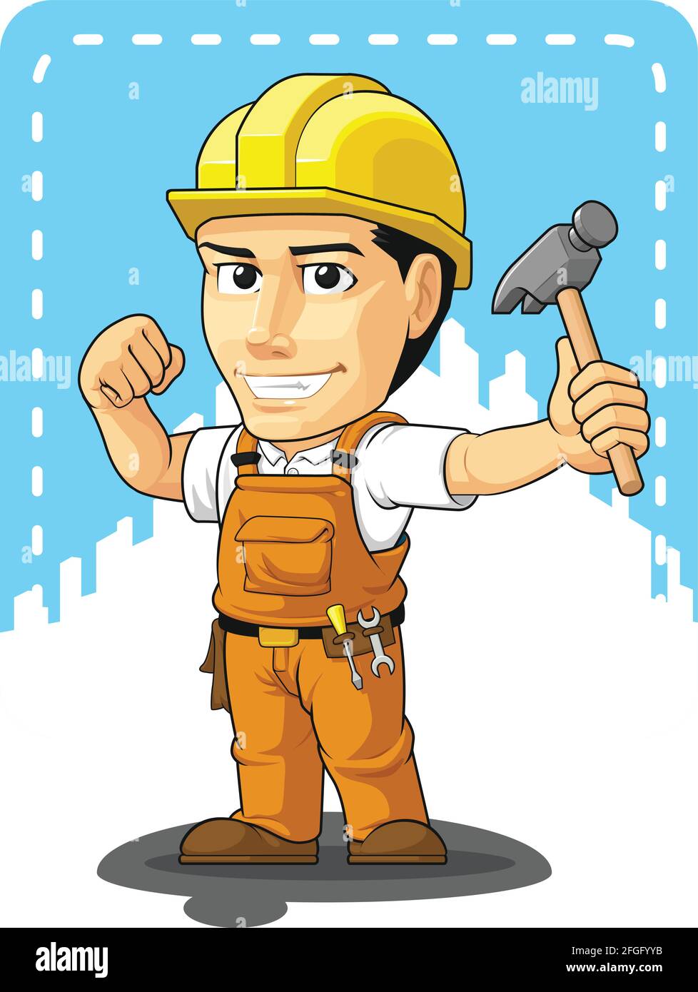 Arbeiter Im Industriebau Handyman Builder Cartoon Mascot Stock Vektor