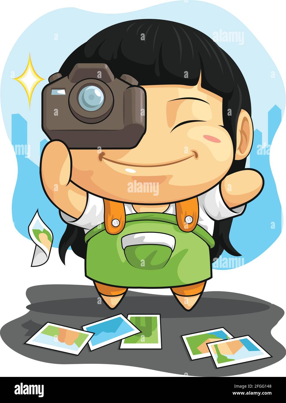 Fotograf Mädchen Aufnahme Dslr Kamera Cartoon Vektor Zeichnung Stock Vektor