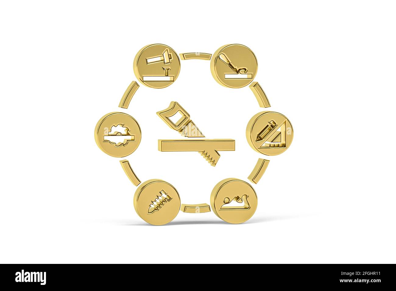 Golden 3d Tischlerei Symbol isoliert auf weißem Hintergrund - 3d Rendern Stockfoto