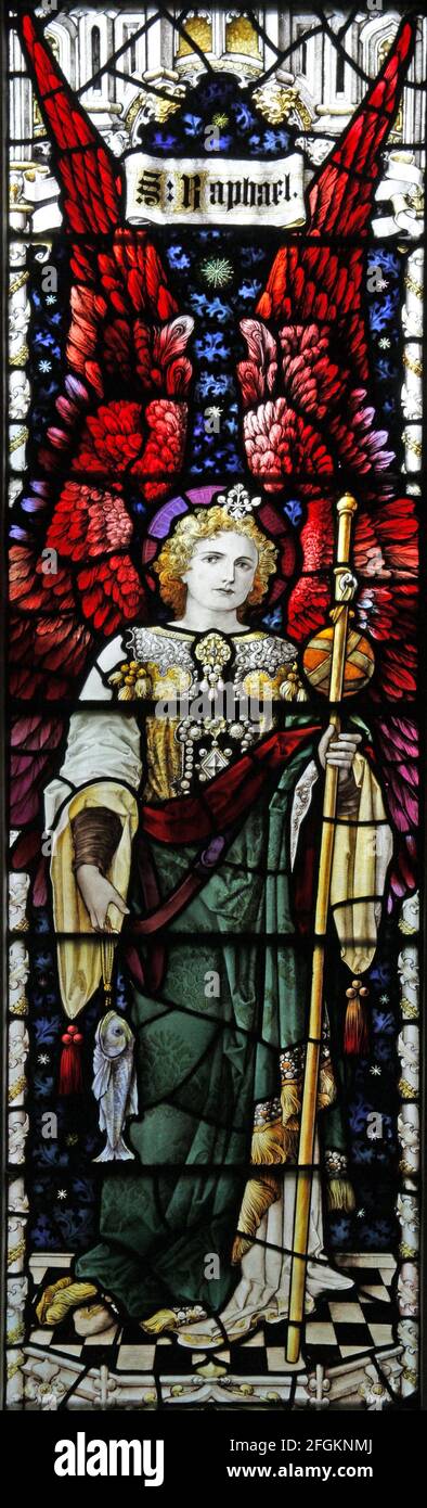Buntglasfenster von Percy Bacon Brothers; St Michael & All Angels Church, Marwood, Devon Stockfoto